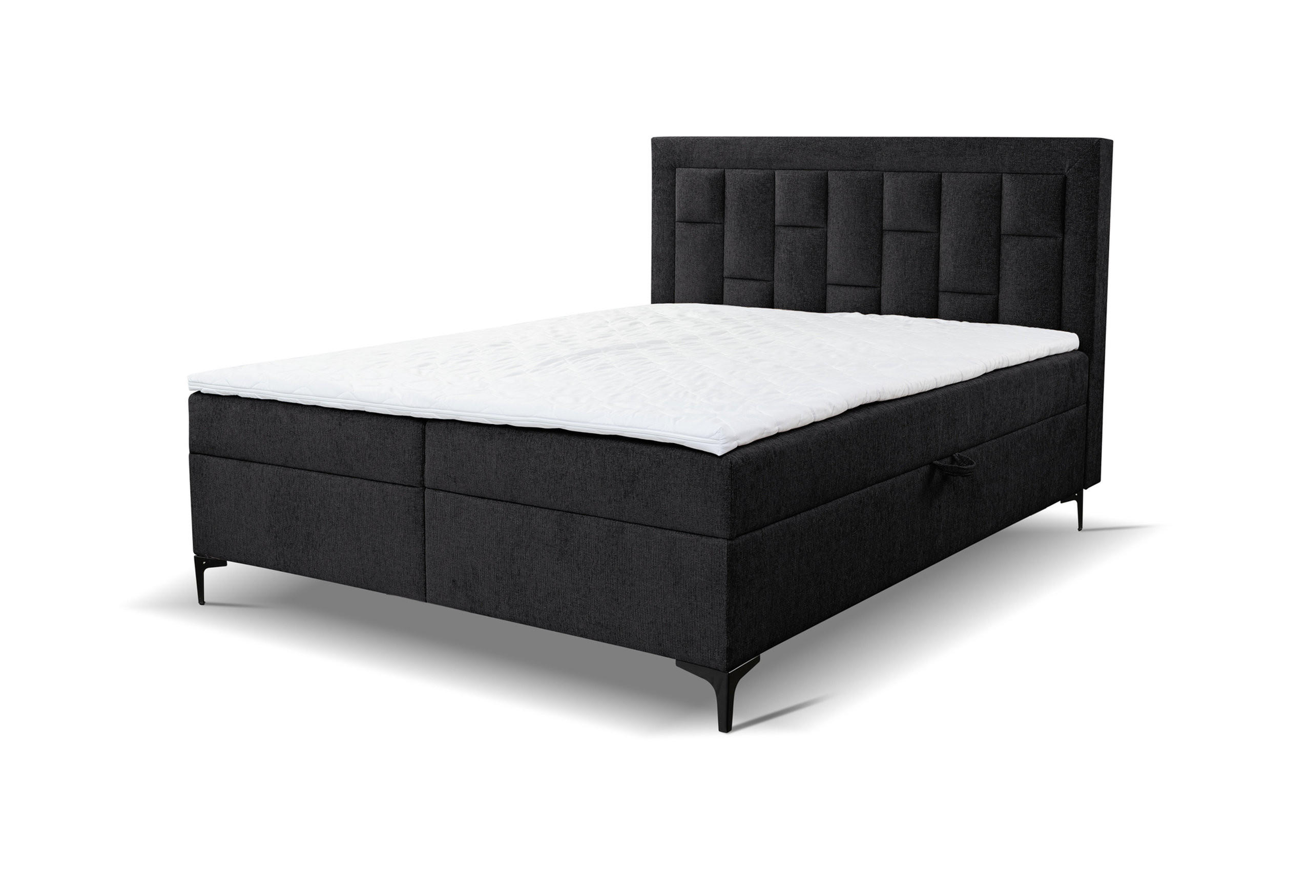 BOXBETT VENEZIA mit 2 Bettkästen, Maße: 140x200 cm, Farbe: Schwarz , Velourstoff, mit Bonell-Matratze inkl. Topper - Schwarz, Holz/Kunststoff (140/200cm) - VENASI MÖBEL