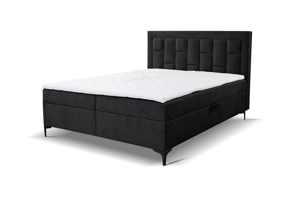 BOXBETT VENEZIA mit 2 Bettkästen, Maße: 140x200 cm, Farbe: Schwarz , Velourstoff, mit Bonell-Matratze inkl. Topper - Schwarz, Holz/Kunststoff (140/200cm) - VENASI MÖBEL