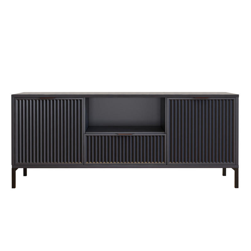 TV-LOWBOARD mit 1 Schublade und 2 Türen, Beige - Schwarz/Dunkelblau, Holzwerkstoff/Metall (135/56.1/40.6cm) - Idohome