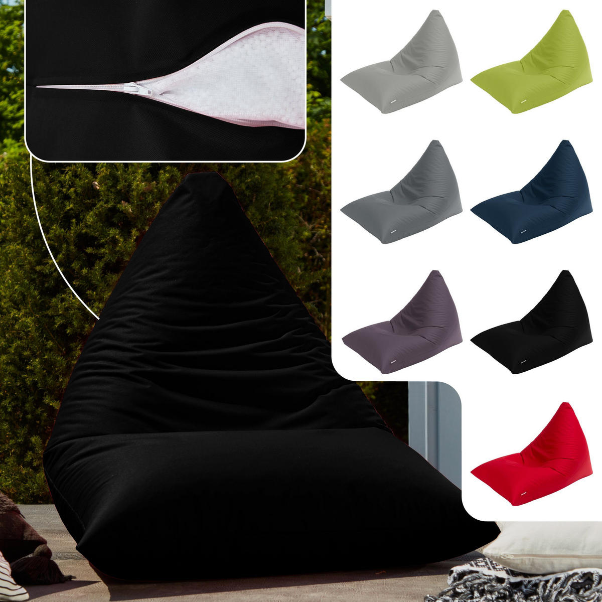 OUTDOOR SITZSACK Triangle 150x100x100cm - Schwarz, Textil (100/100/150cm) - Green Bean