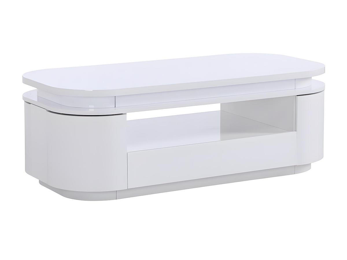 COUCHTISCH mit 4 Türen & 1 Schublade + LEDs - MDF - Weiß - VANDANA - Weiß, Holz (120/60/42.5cm) - Vente-Unique