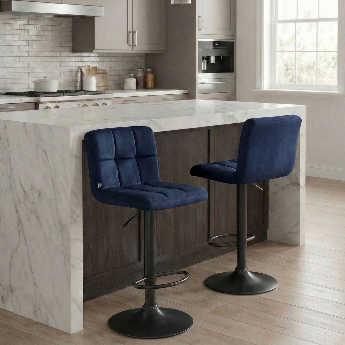 BARHOCKER Samt Blau - Blau/Schwarz, Textil/Metall (46/94/47cm) - CLP