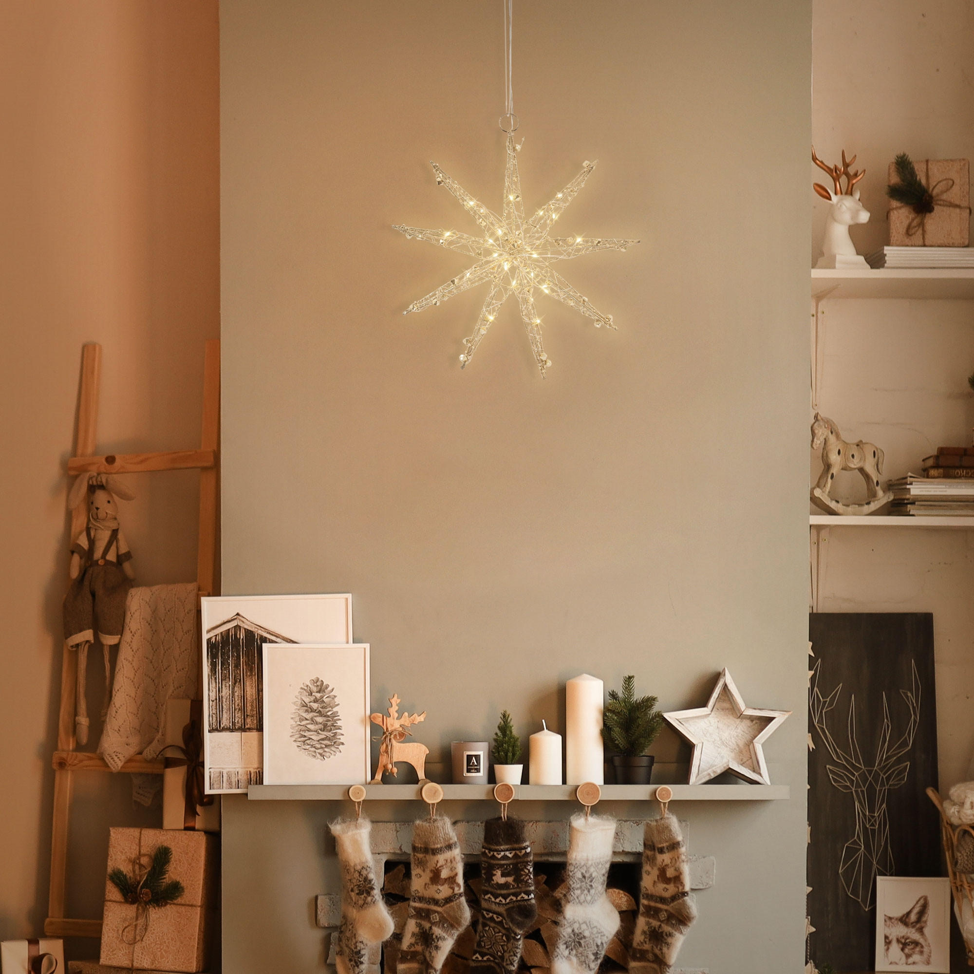 DEKOSTERN 30cm Warmweiß - Weiß, Kunststoff (30/32/5.5cm) - ECD-Germany