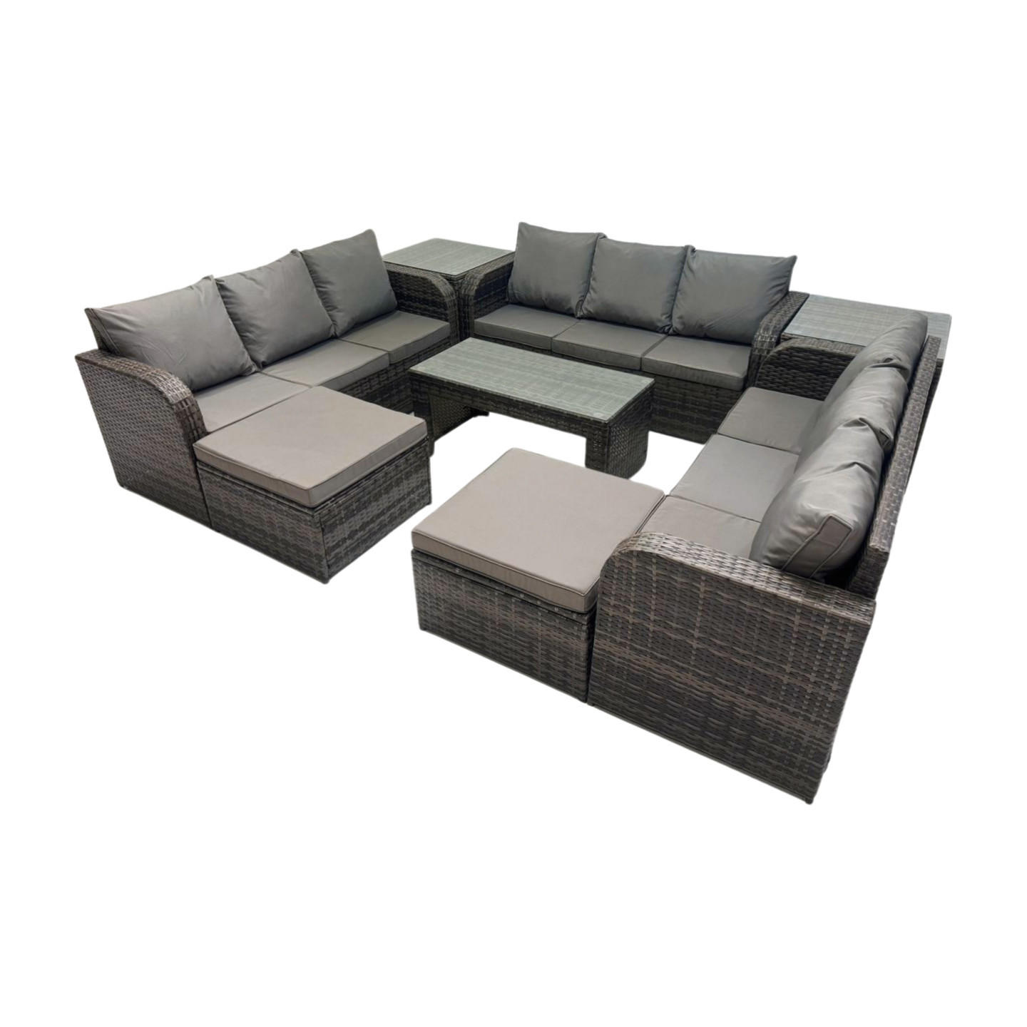 GARTENSOFA SET mit rechteckigem COUCHTISCH Polyrattan 11-Sitzer Dunkelgrau - Dunkelgrau/Grau, Glas/Kunststoff - Fimous