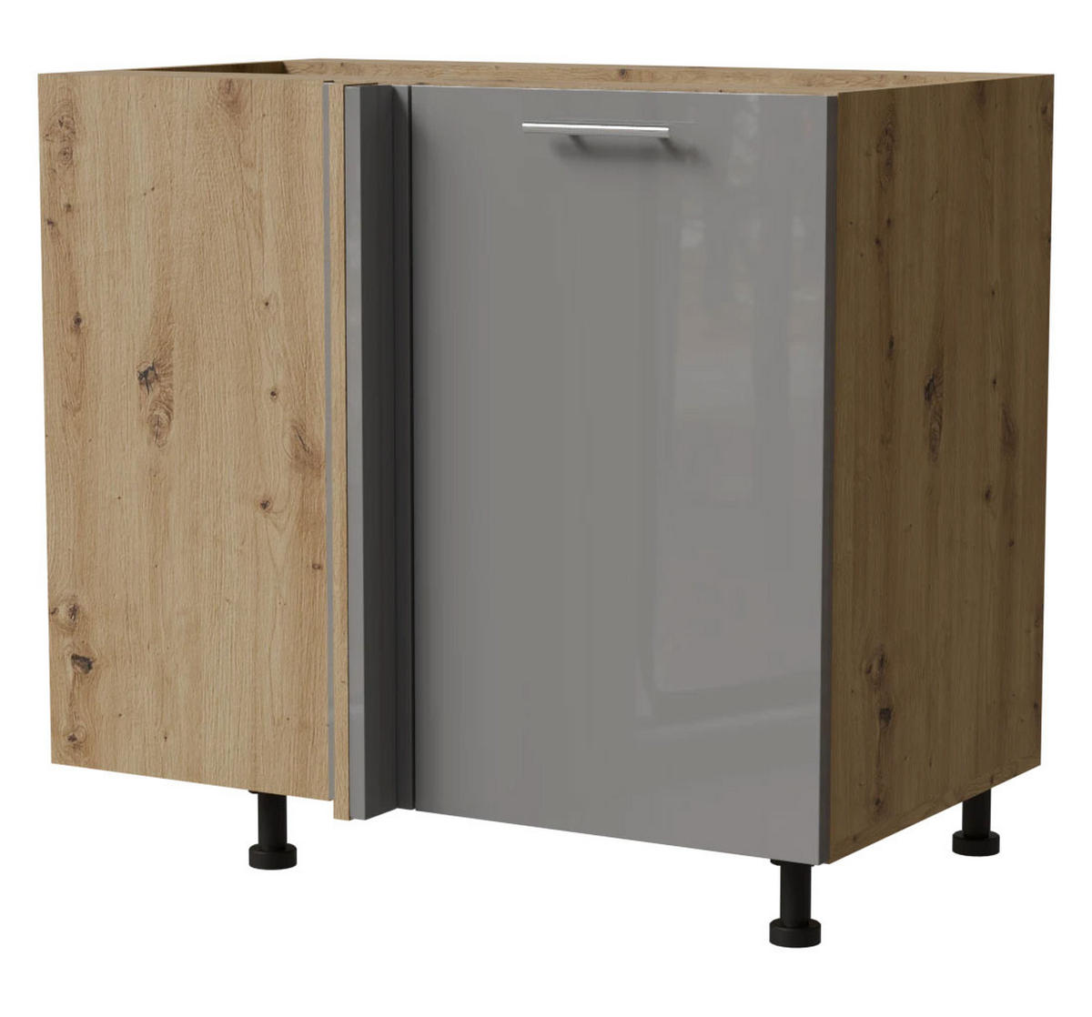 ECK-KÜCHENSCHRANK Essen D13U/90 Grau Hochglanz / Eiche Artisan Matt 90 / 50 / 82cm - Eiche Artisan/Grau, Holz/Holzwerkstoff (90/82/50cm) - Feldmann-Wohnen