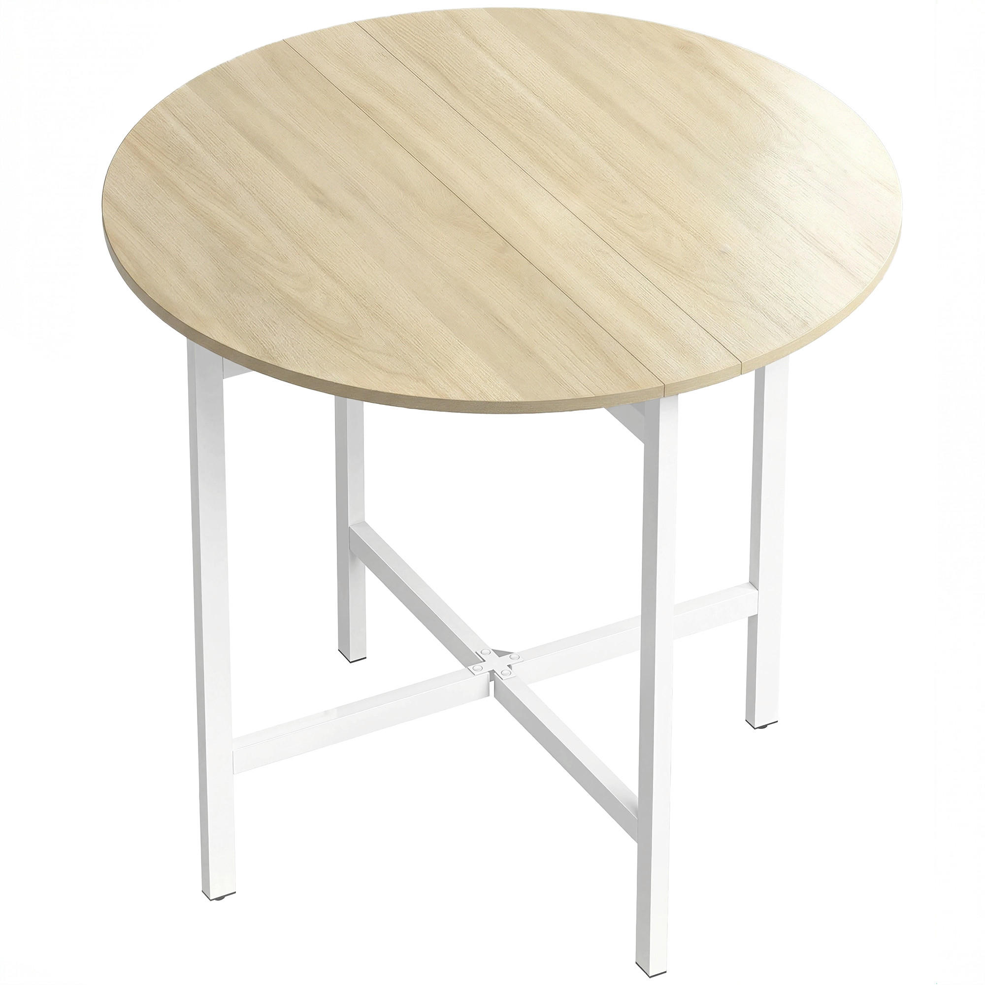 KLAPPBARER-ESSTISCH Spanplatte-Stahl Naturholz - Weiß/Naturfarben, Holzwerkstoff/Metall (80/80/76cm) - HOMCOM