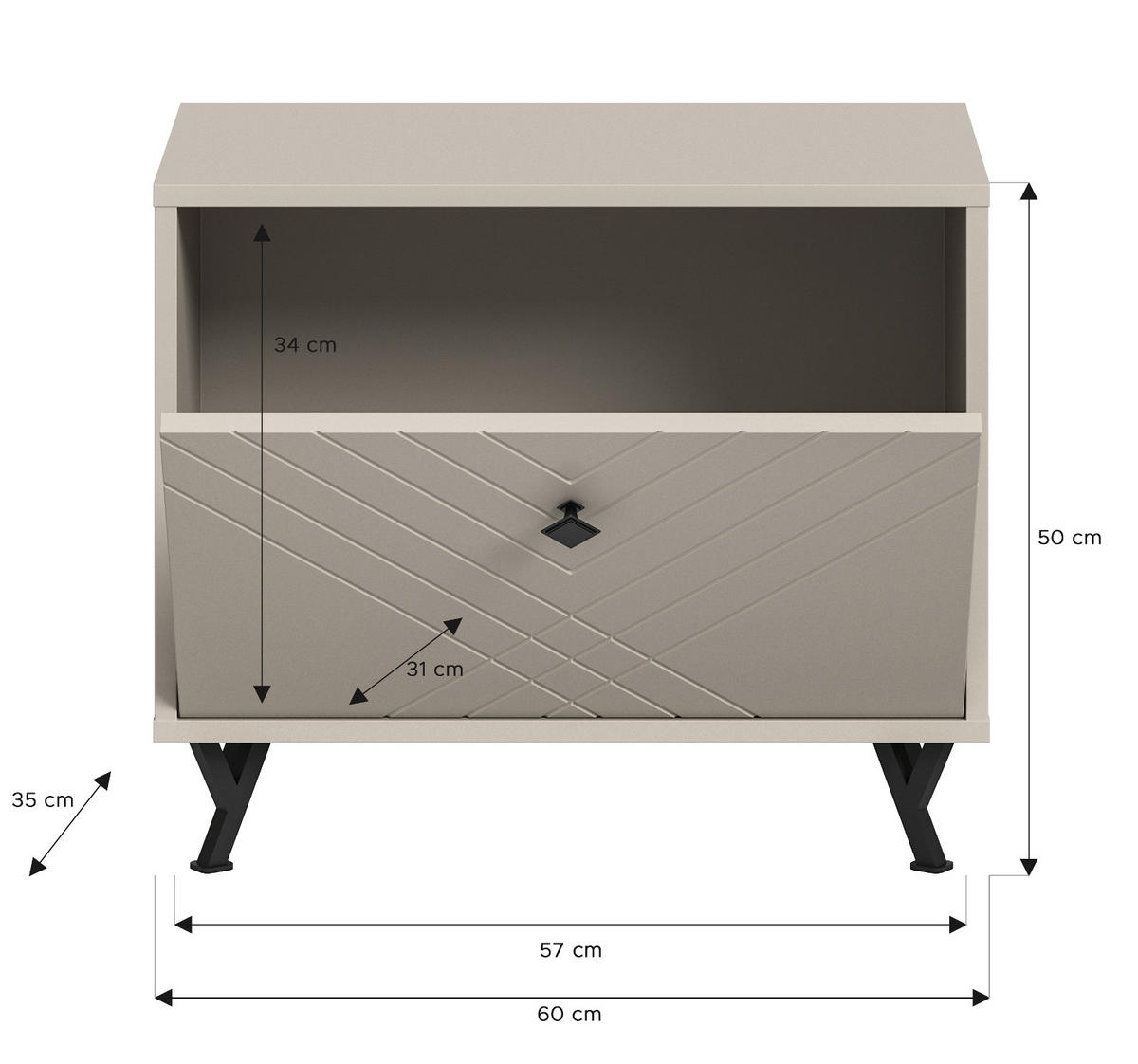 GARDEROBENBANK Sand matt 60 cm, Sitzbank mit Soft-Close - Sandfarben/Beige, Holzwerkstoff/Metall (60/50/35cm) - Inn.Furn