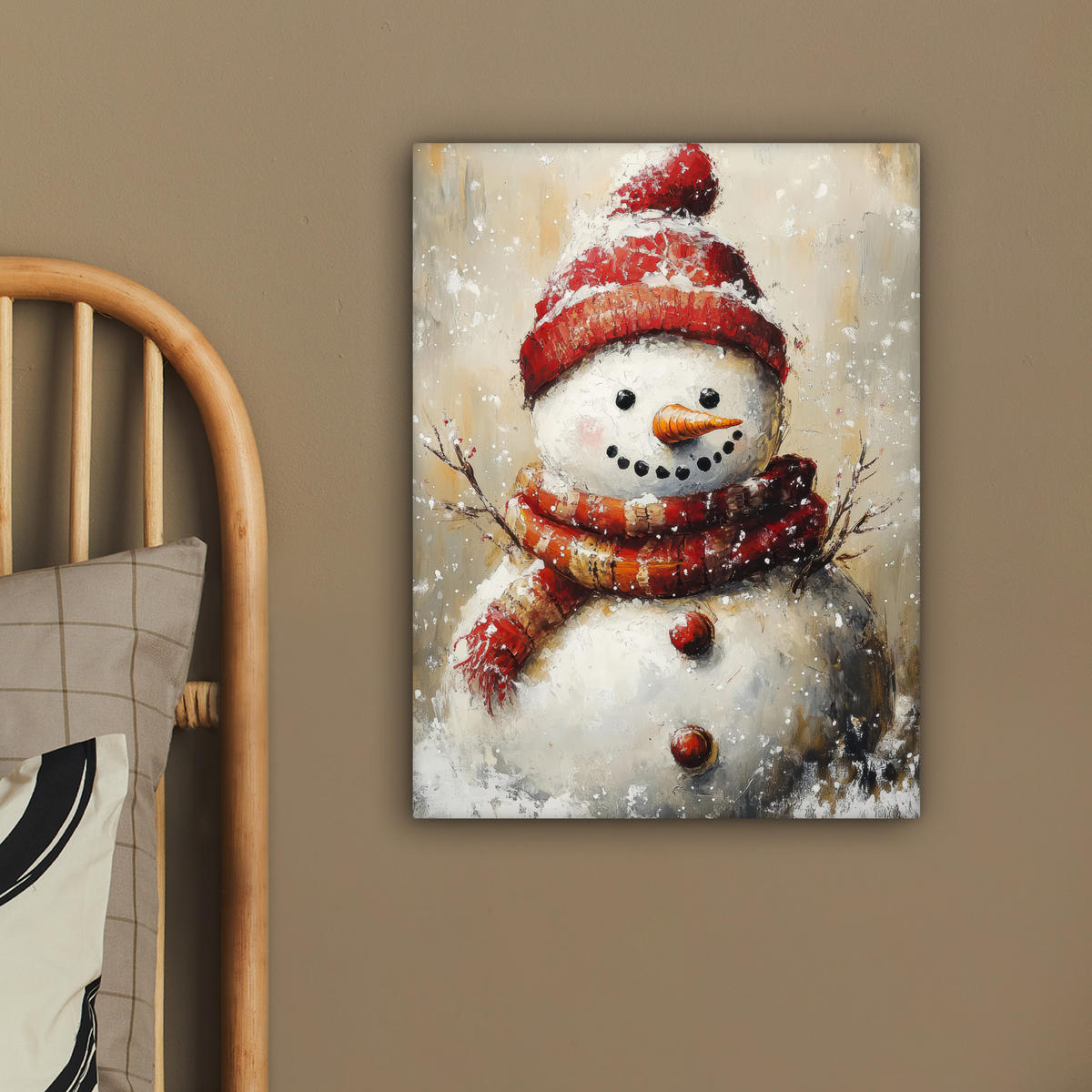 LEINWANDBILD Schneemann - Winter - Schnee - Beige 30x40 cm - Weiß, Textil (30/40cm) - MuchoWow