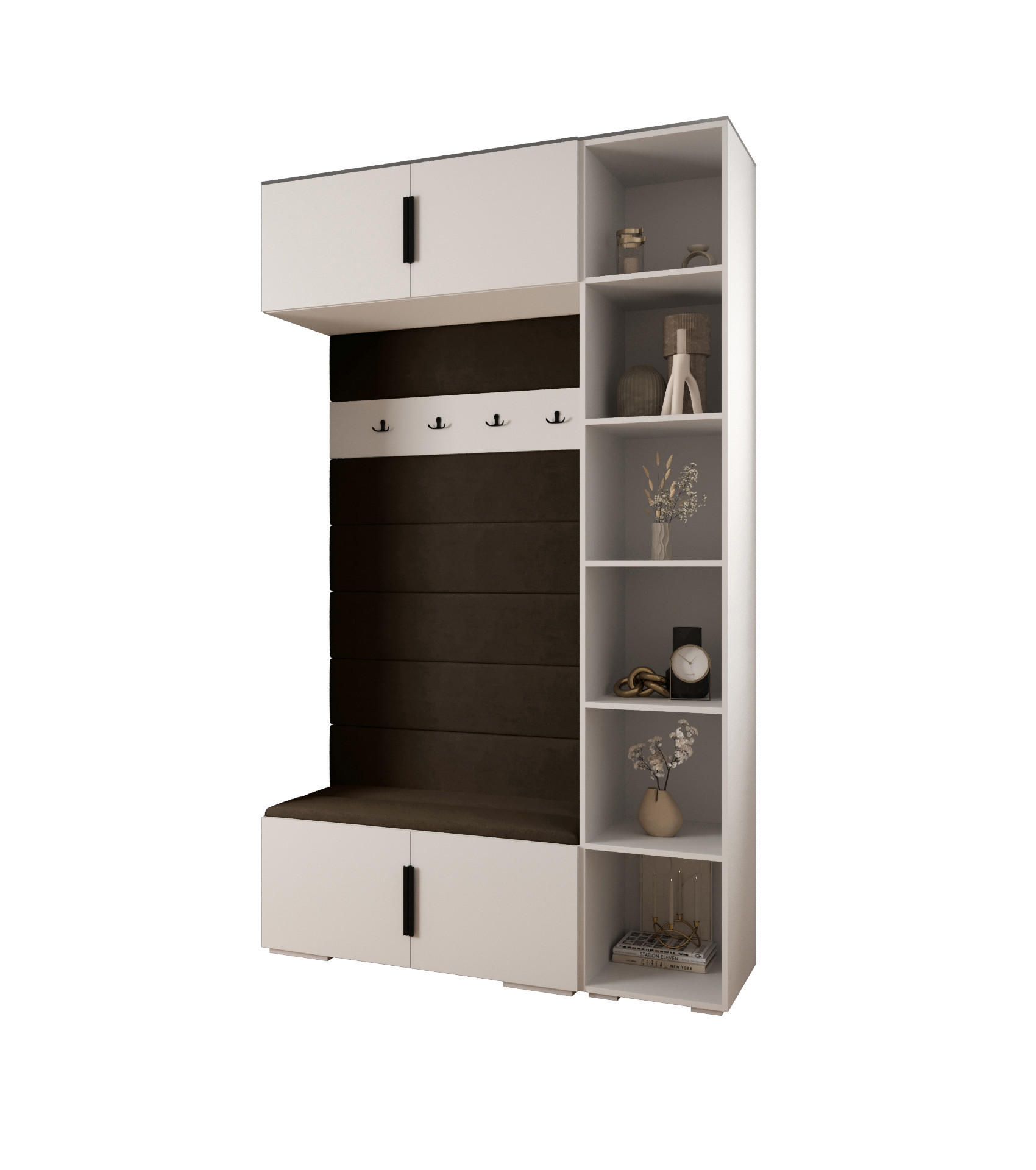 Abiks Möbel Garderoben-Set Weiß, Braun, Schwarz 140x236.7x47 cm