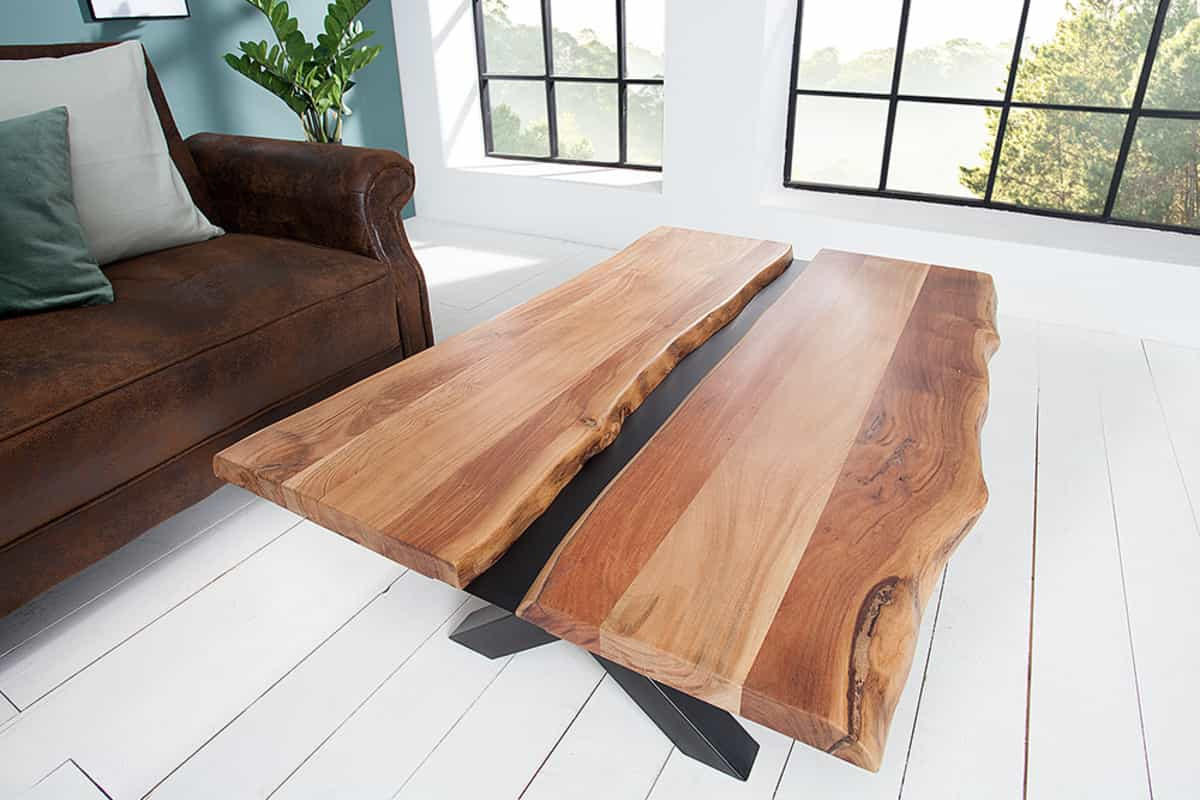 COUCHTISCH AMAZONAS Akazie rechteckig Natur|Schwarz 105cm - Silberfarben/Schwarz, Holz/Metall (52/105/40cm) - riess-ambiente