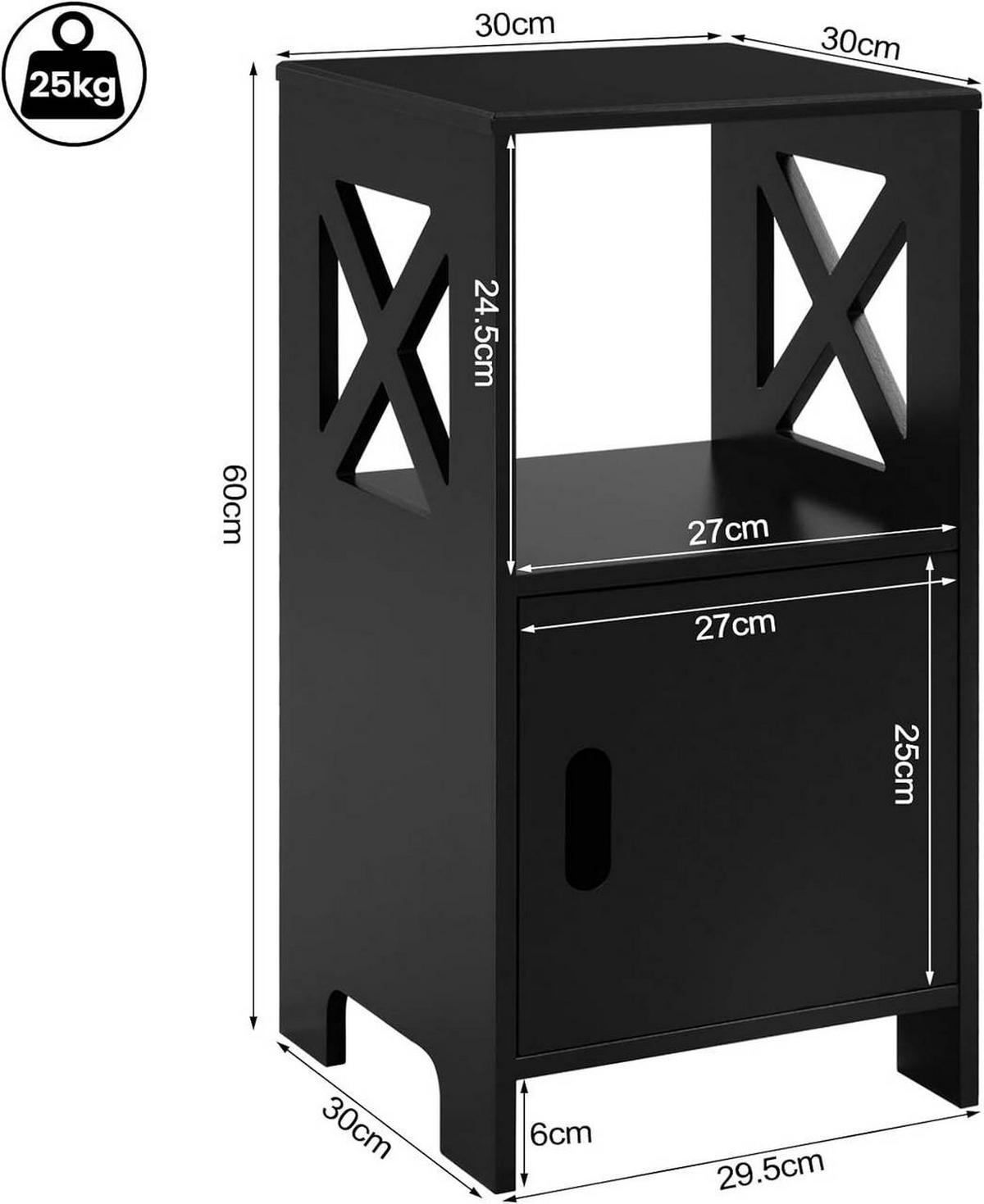 NACHTTISCH 2er Set schmal, 30x60x30 cm, Schwarz - Schwarz, Holzwerkstoff (30/60/30cm) - Woltu