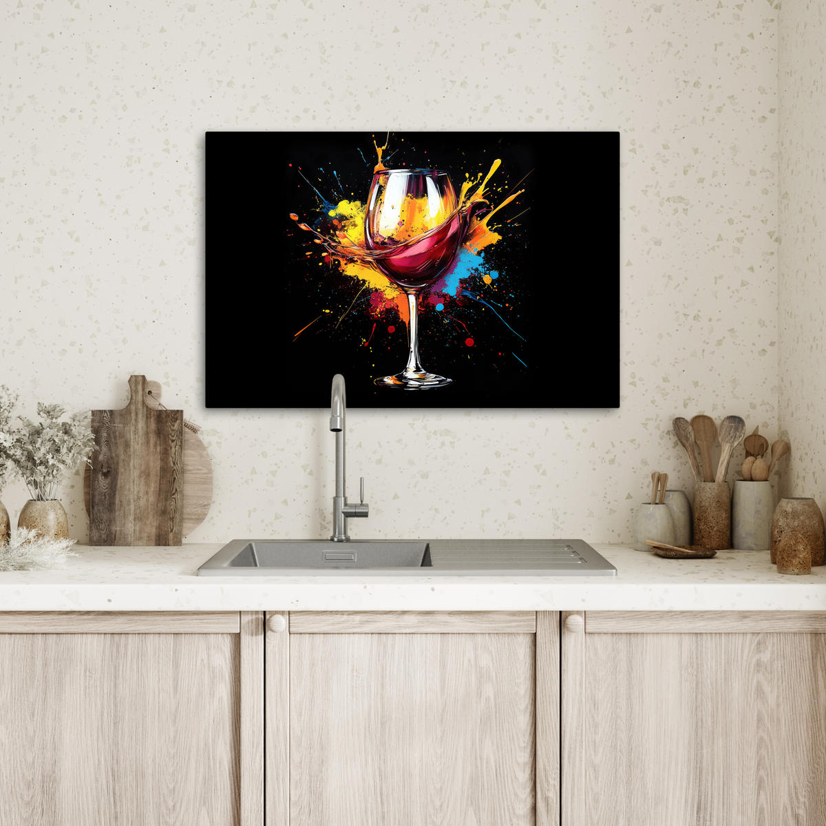 LEINWANDBILD Wein - Glas - Graffiti - Getränk - Rot - Farbe Gemälde 60x40 cm - Weinrot, Textil (60/40cm) - MuchoWow