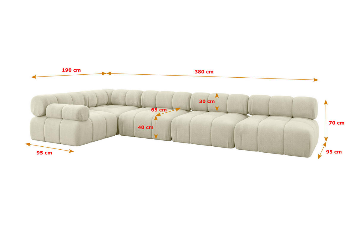 ECKSOFA modulares Sofa Mende-L3 - 380x190x70 cm Beige Velours - Beige, Holzwerkstoff/Textil (380/190cm) - ALTDECOR