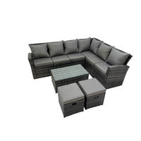 GARTENSOFA SET Hohe Rückenlehne Polyrattan Dunkelgrauer Mix 8-Sitzer - Dunkelgrau/Grau, Glas/Kunststoff - Fimous