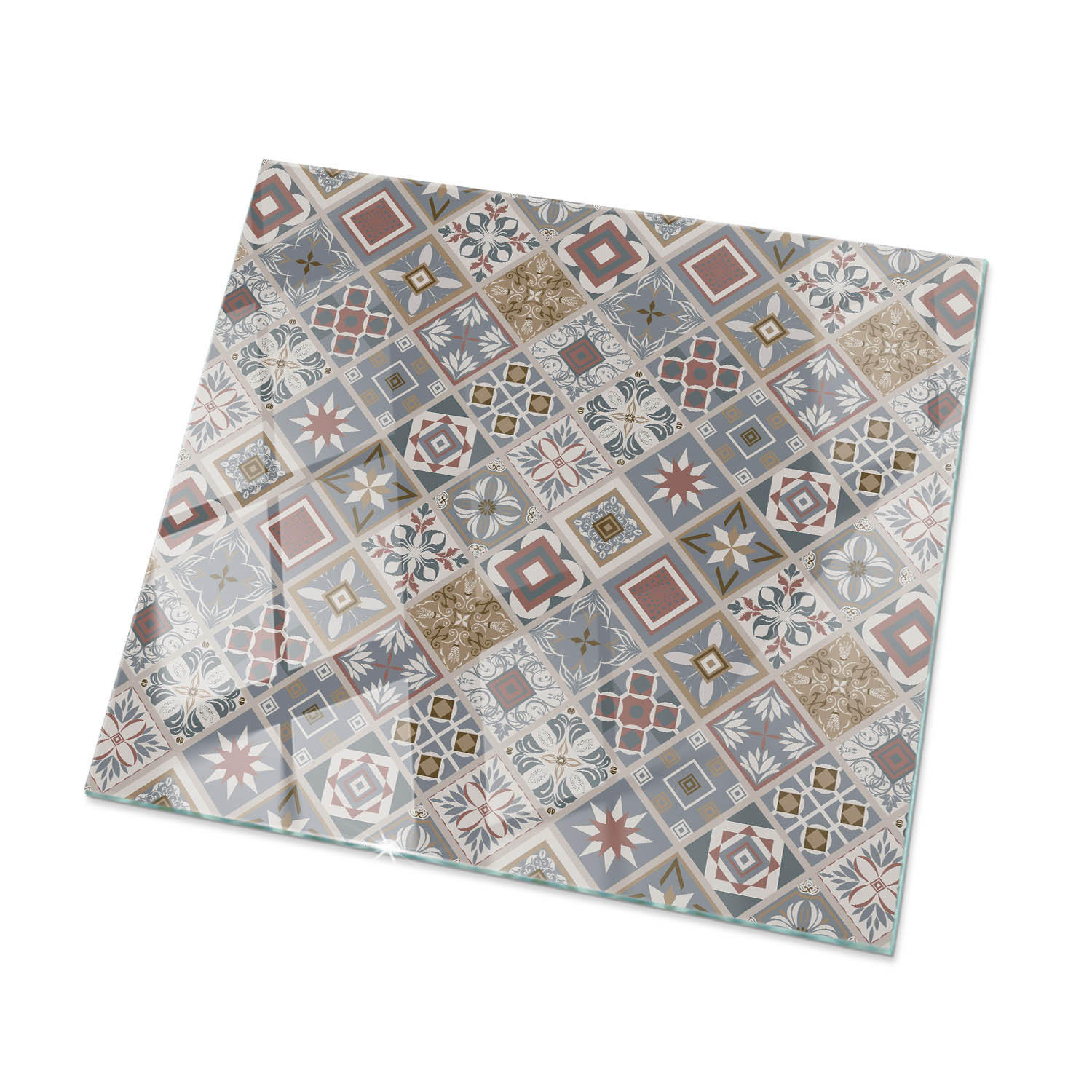 TISCHPLATTE 50x50 cm Mosaikmuster mit Ornamenten - Multicolor/Hellgrau, Glas (50/50/0.4cm) - TULUP