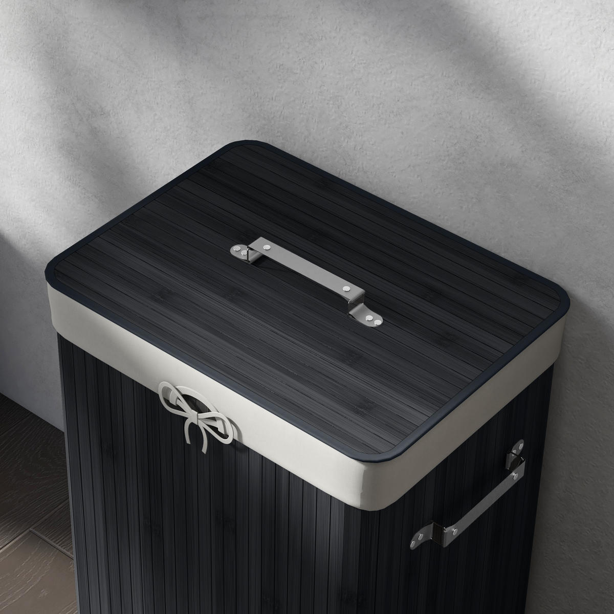 WÄSCHEKORB Wäschetruhe Wäschebox Wäschesammler Eckig Bambus 72 L Schwarz - Schwarz, Naturmaterialien (30/60/40cm) - HOMCOM