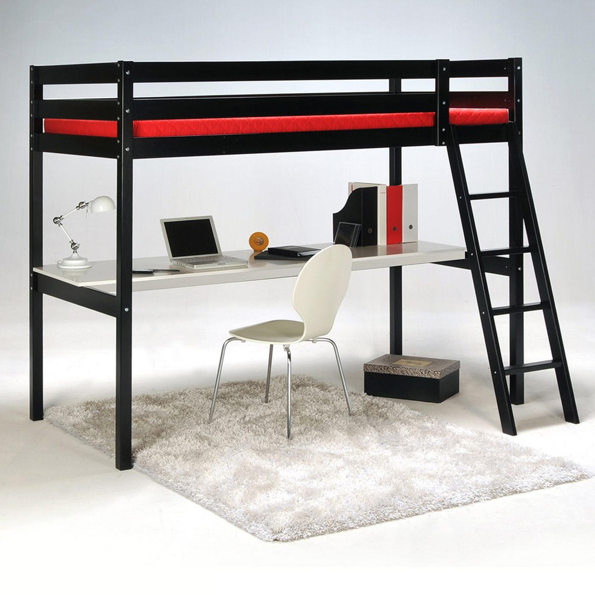 HOCHBETT ASPEN mit Schreibtisch / Hochbett 90x190 - Schwarz - Schwarz, Holz (90/190cm) - Weber Industries
