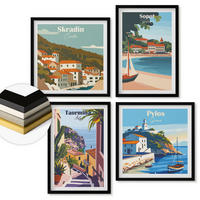 WANDBILDER 4er-Set - 50x50 cm & 40x60 cm Schwarzer Rahmen - Illustrationen von Küstenstädten - Schwarz, Kunststoff (50/50cm) - ArtPrintCave