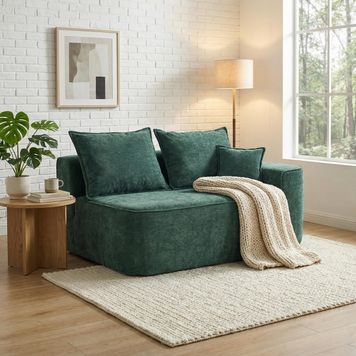 2MÍSTNÁ POHOVKA z žinylky, bez nutnosti montáže - zelená barva, textil (150/65/95cm) - Urban Meuble