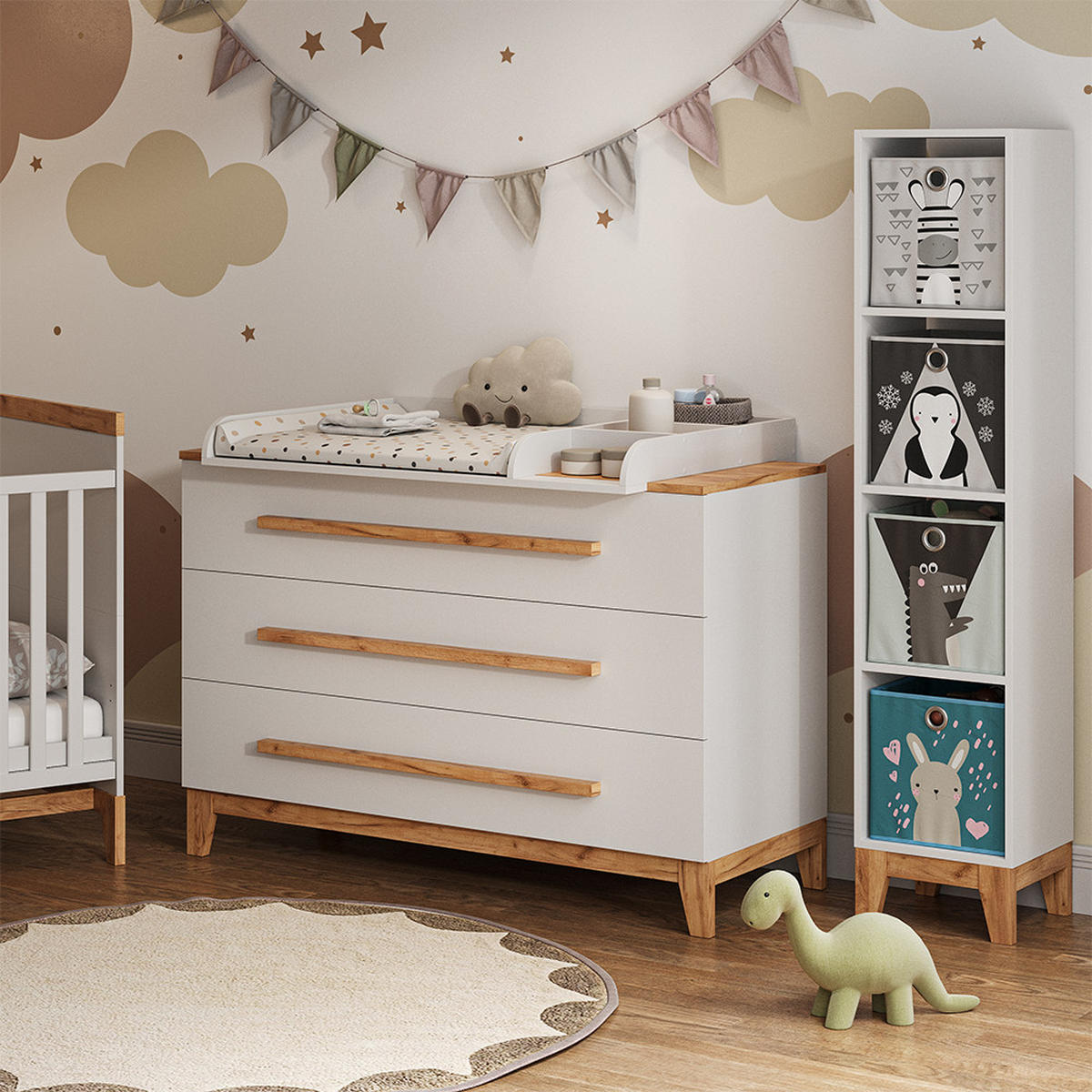 KINDERREGAL Malia Weiß/Artisan 35.2 x 159.5 cm - Weiß, Holzwerkstoff (35.2/159.5/30cm) - VitaliSpa