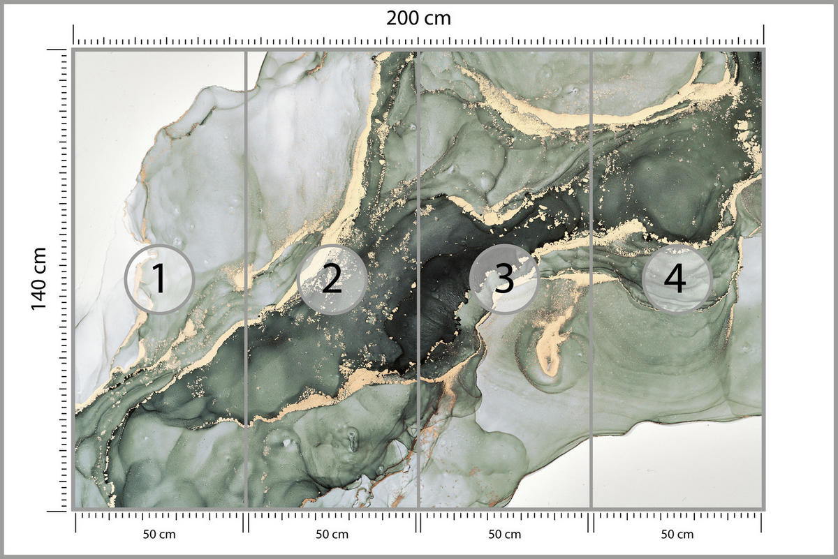 FOTOTAPETE für Küche Eleganter Grüner Marmor Gold Glamour 200x140 - Grün, Papier (200/140cm) - Muralo