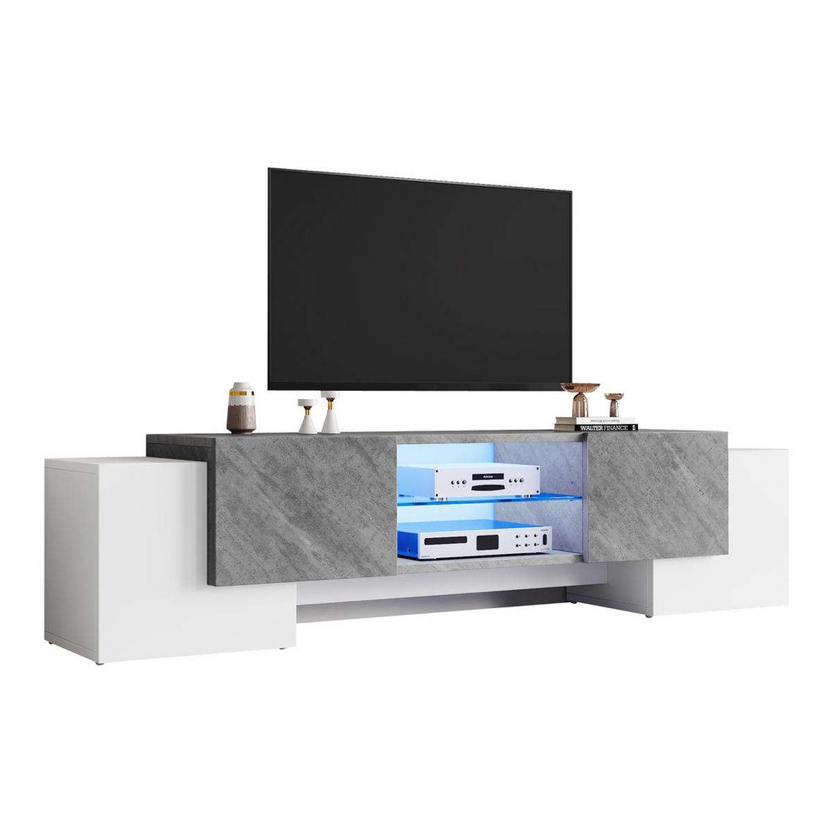 TV-SCHRANK 180x40cm Lowboard Weiß-Grau Bluetooth-LED bis 70 Zoll - Weiß, Holz (48.9/12.7/146.05cm) - FLIEKS