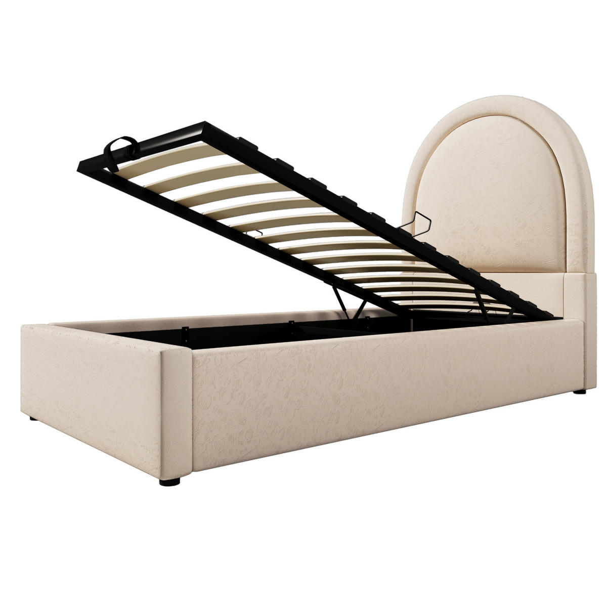KINDERBETT Polsterbett 90/200 cm aus PU mit Stauraum und hydraulischem Lattenrost Beige - Beige, Kunststoff (90/200cm) - Modenvie