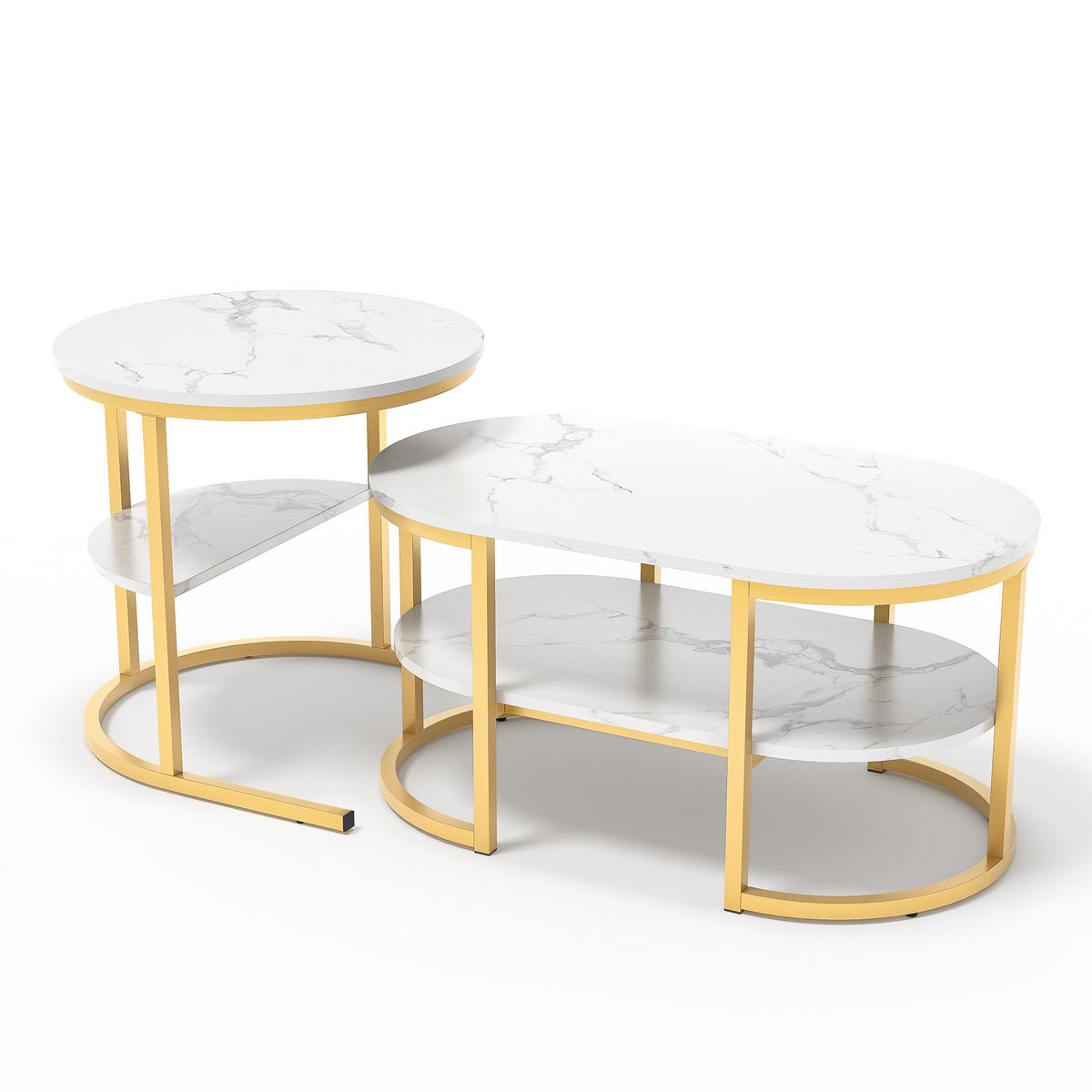 COUCHTISCH 2er SET, Weiß/Golden - Goldfarben/Weiß, Metall (80/46/41cm)
