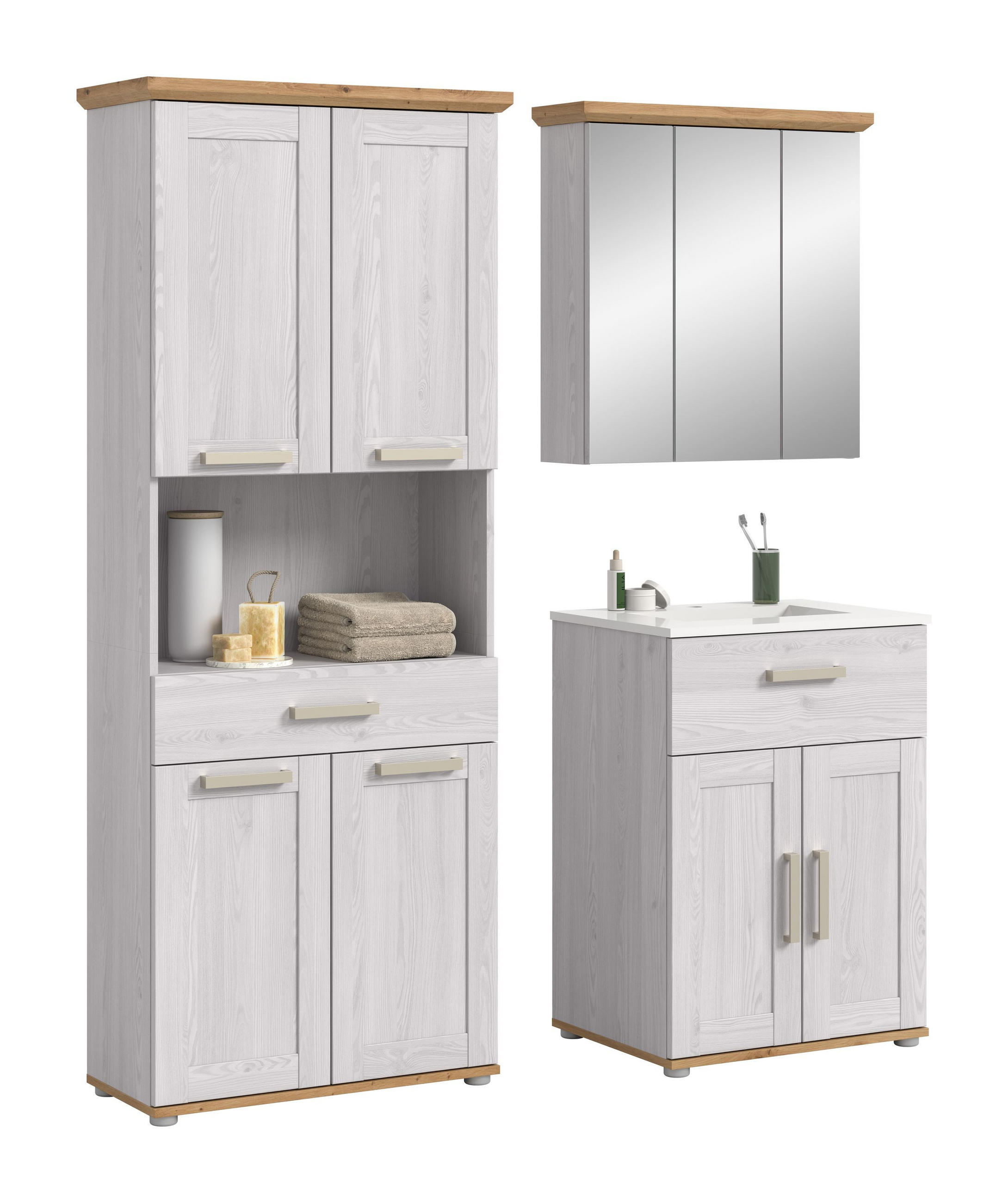 BADEZIMMER Siena 4-tlg. (B/H/T: ca. 149/187/45 cm) in Sibiu Lärche /Sibiu Lärche - Lärchefarben, Holzwerkstoff (149/187/45cm)