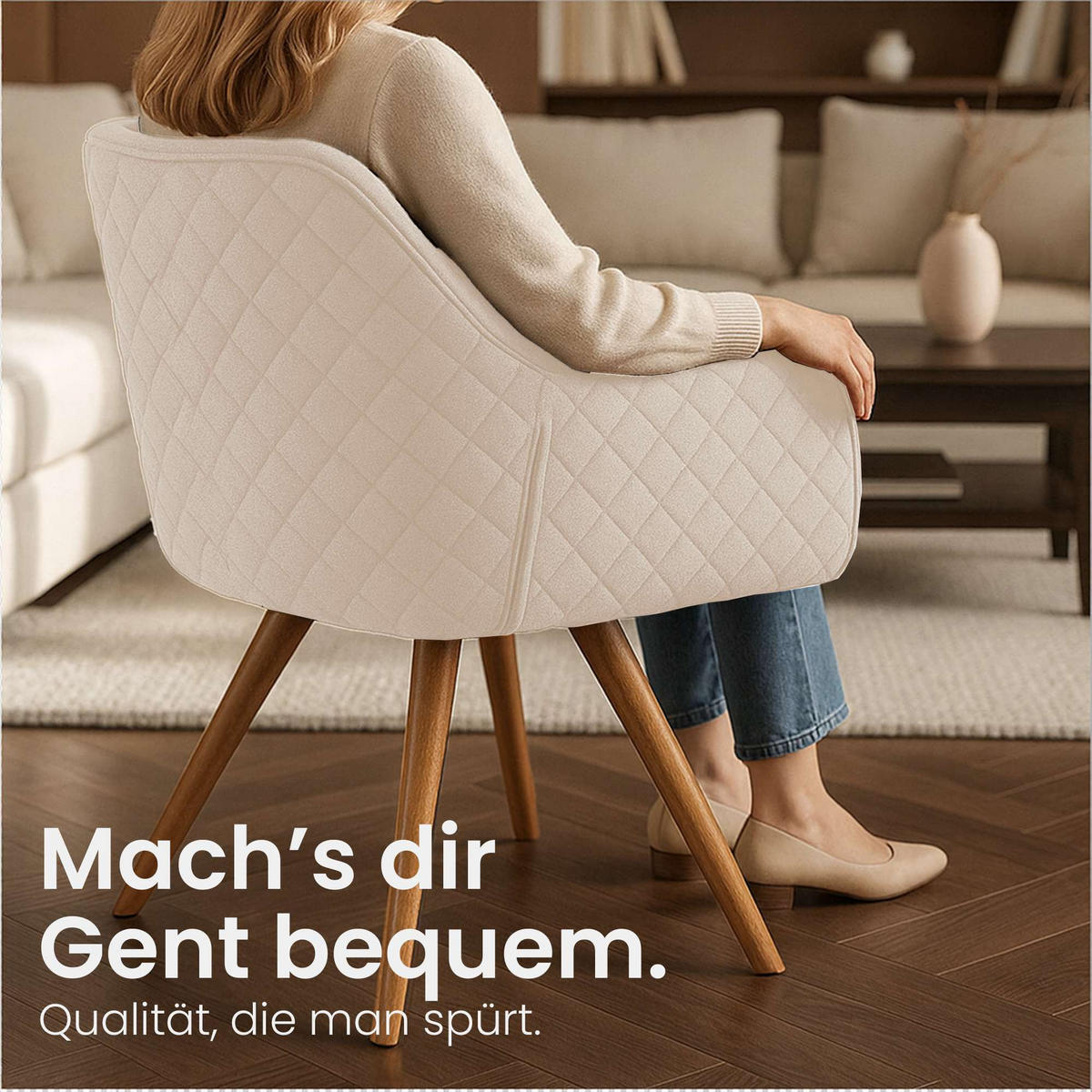 ESSZIMMERSTUHL Stoff Creme - Eukalyptusholzfarben/Creme, Holz/Textil (63/84/61cm) - CLP