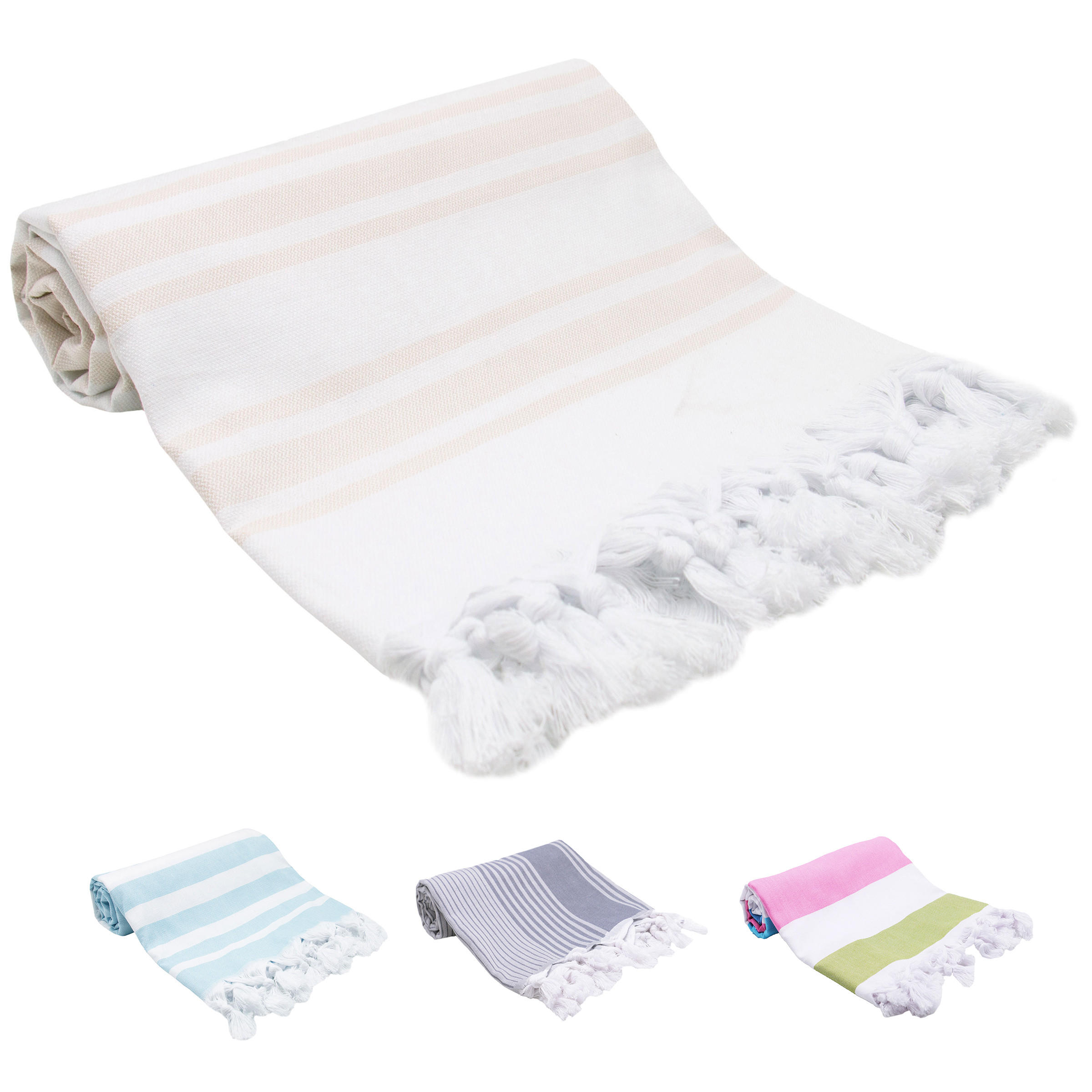 STRANDTUCH, 90x170 cm, 100% Baumwolle, Weiß - Beige, Textil (90/170cm) - Zollner
