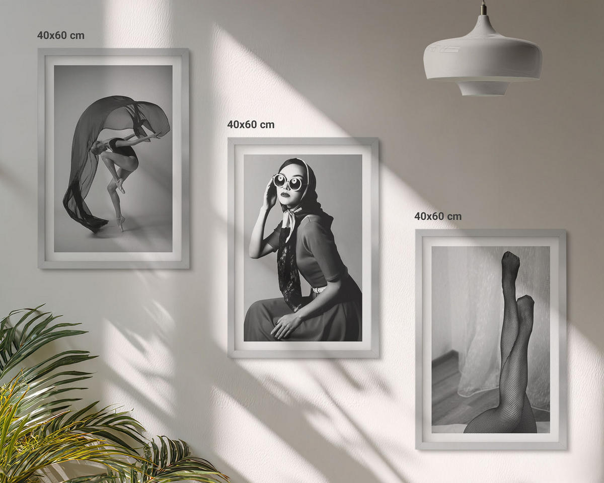 WANDBILDER 3er Set - 40x60 cm Silberner Rahmen - Schwarz-Weiß-Porträts von Frauen - Silberfarben, Kunststoff (40/60cm) - ArtPrintCave