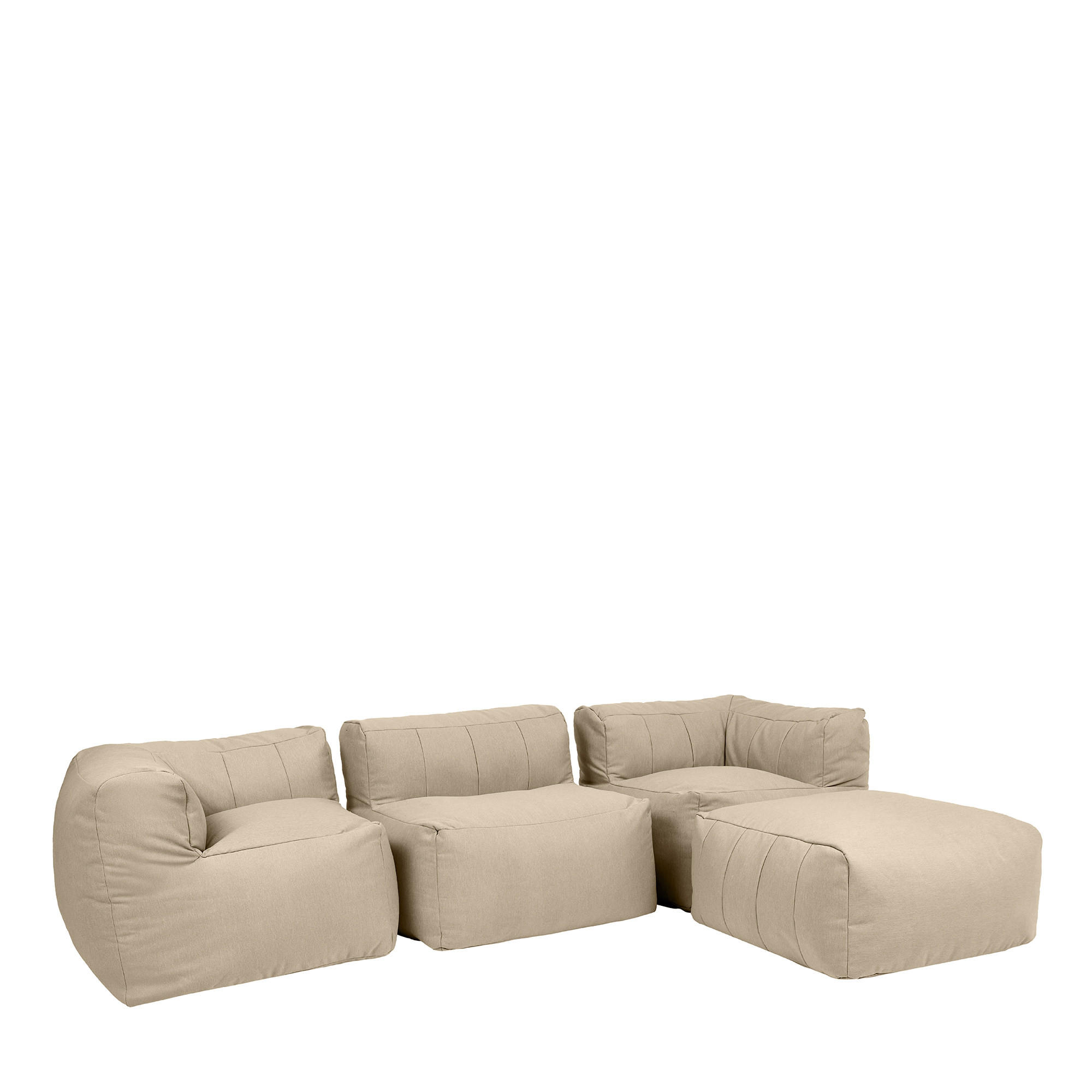 SITZSACK-SOFA Outdoor 4-tlg.: 2 Ecksessel, Sessel, Fußstütze - Beige, Textil (295/68/100cm) - icon