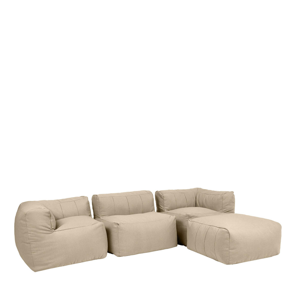 SITZSACK-SOFA Outdoor 4-tlg.: 2 Ecksessel, Sessel, Fußstütze - Beige, Textil (295/68/100cm) - icon