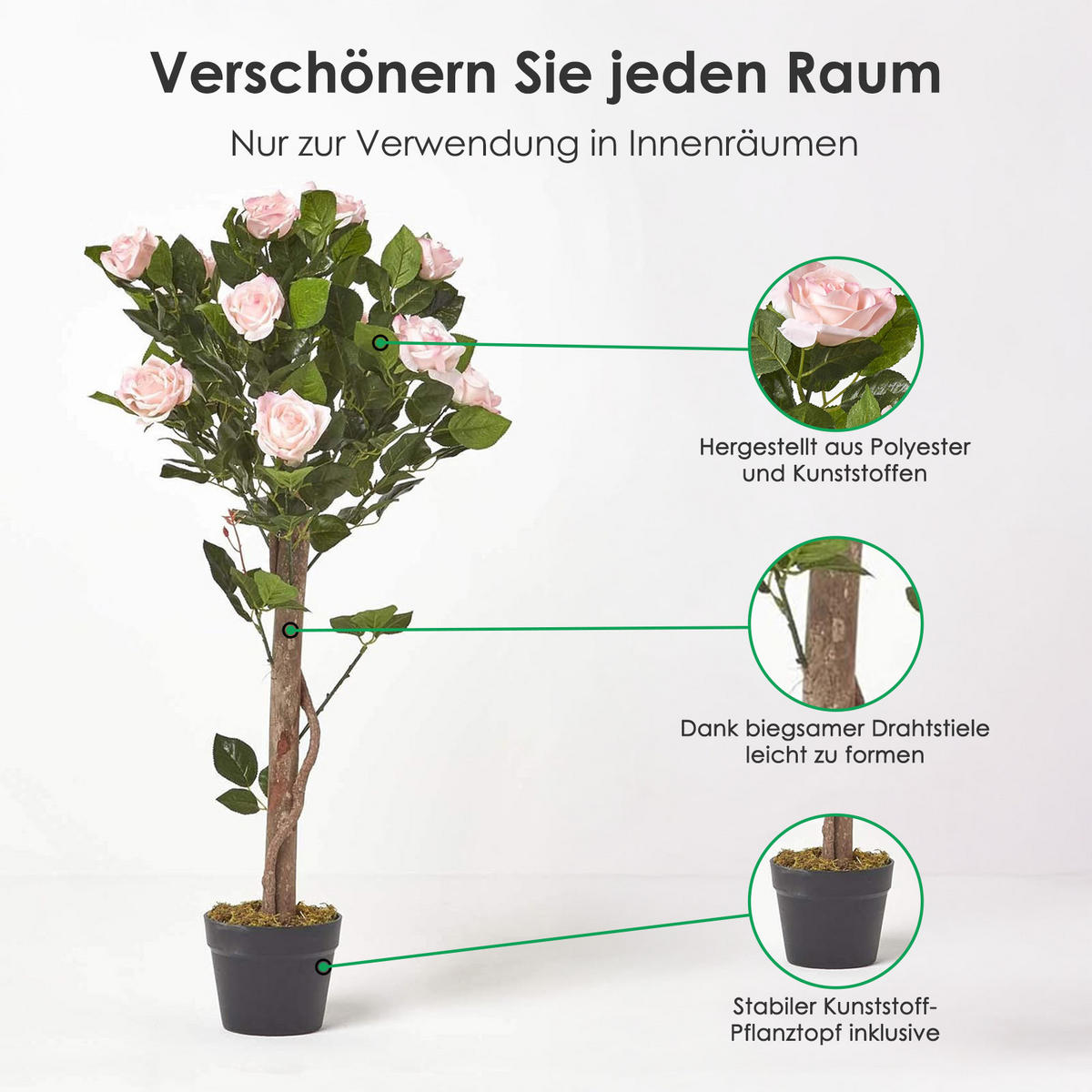 KUNSTBAUM Rosenstock rosa, 90 cm - Rosa, Kunststoff (90cm) - Homescapes