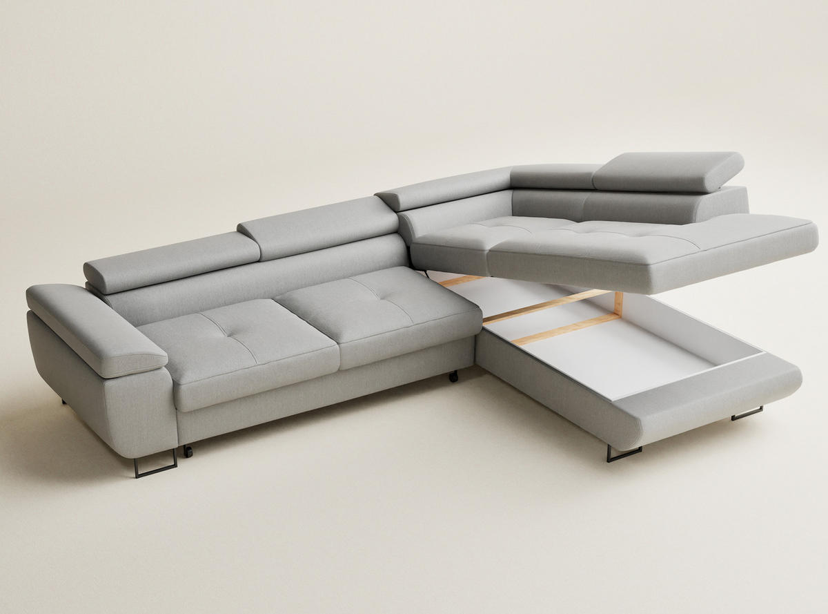 ECKSOFA MIT SCHLAFFUNKTION Concord Hellgrau Webstoff - Hellgrau/Schwarz, Holz/Holzwerkstoff (277/203cm) - Maison de Reve
