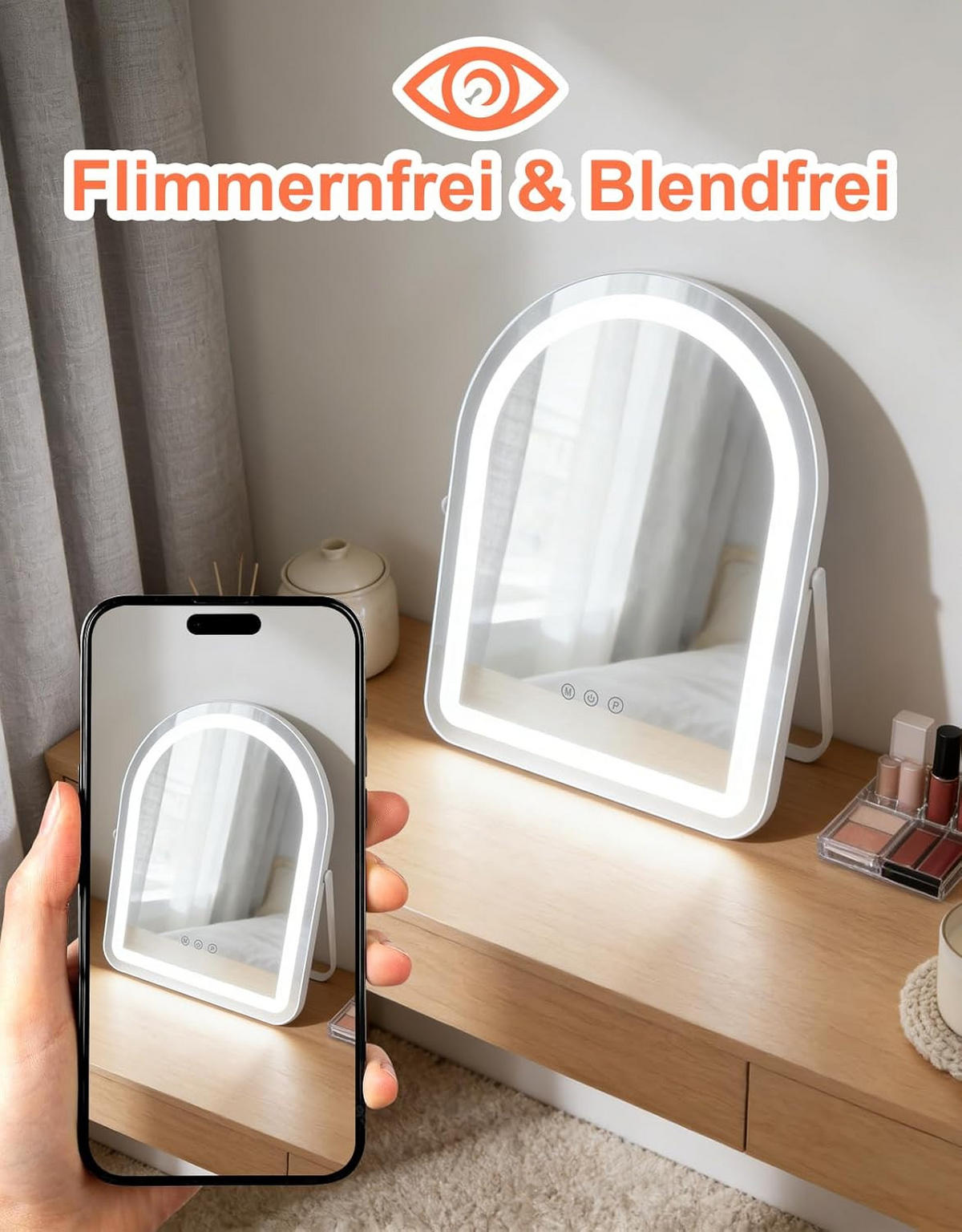 LED Schminkspiegel 3/35/45cm - Weiß, Glas (3/45/35cm) - Nettlife