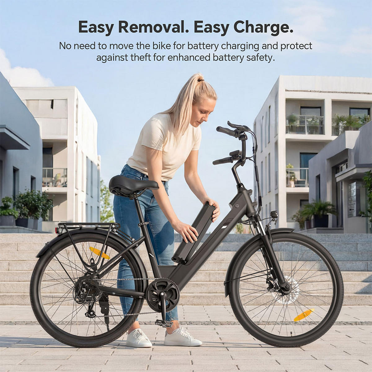 E-BIKE Touroll J2 ST Pro – 100km Reichweite, hydraulische Bremsen, Step-Thru Rahmen - Graphitfarben, Metall (120cm)
