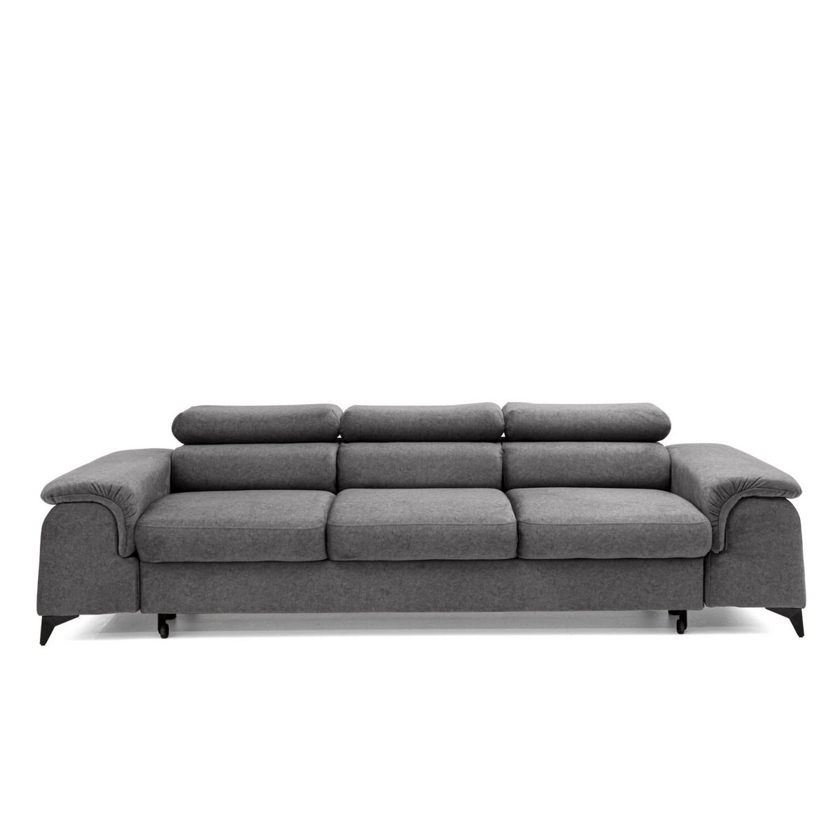 3-SITZER Sofa PLAZA mit Schlaffunktion 127x195 Velours Grau - Schwarz/Grau, Holz/Textil (260/90/100cm) - Muffo