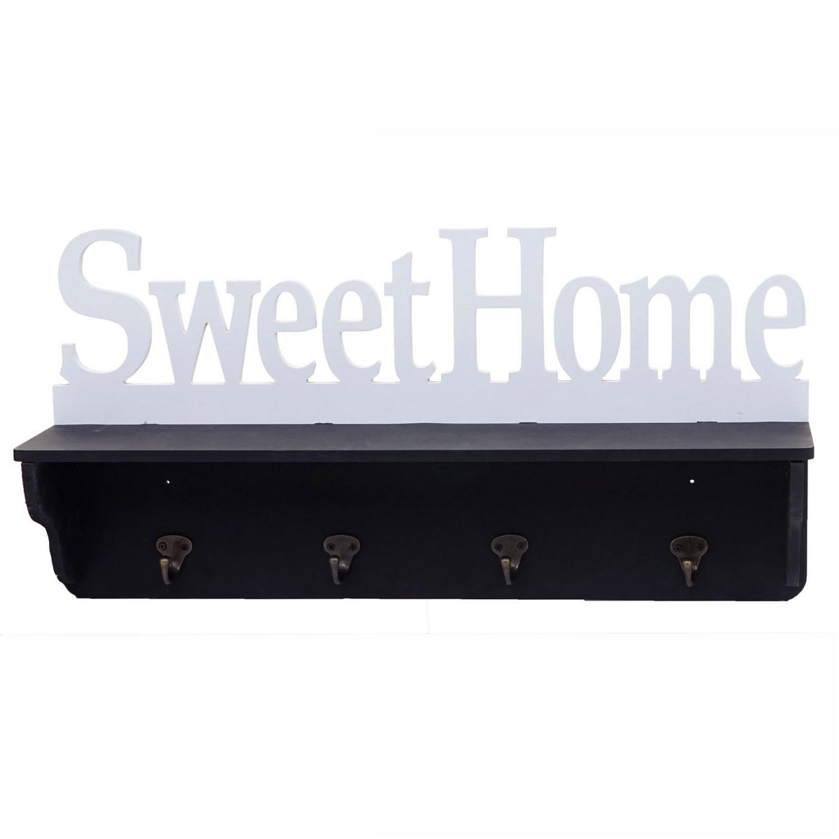 WANDGARDEROBE SWEET HOME 4 HAKEN Schwarz, Reinweiß - Schwarz/Weiß, Holz (60/30/13cm) - MCW
