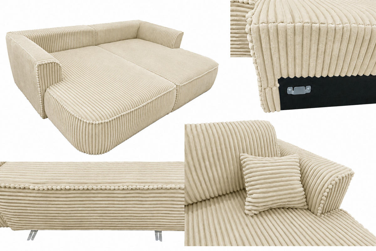 BIGSOFA COZI, Ecru mit Cordbezug - Ecru, Kunststoff/Textil (240/87/180cm) - KS Home Concept
