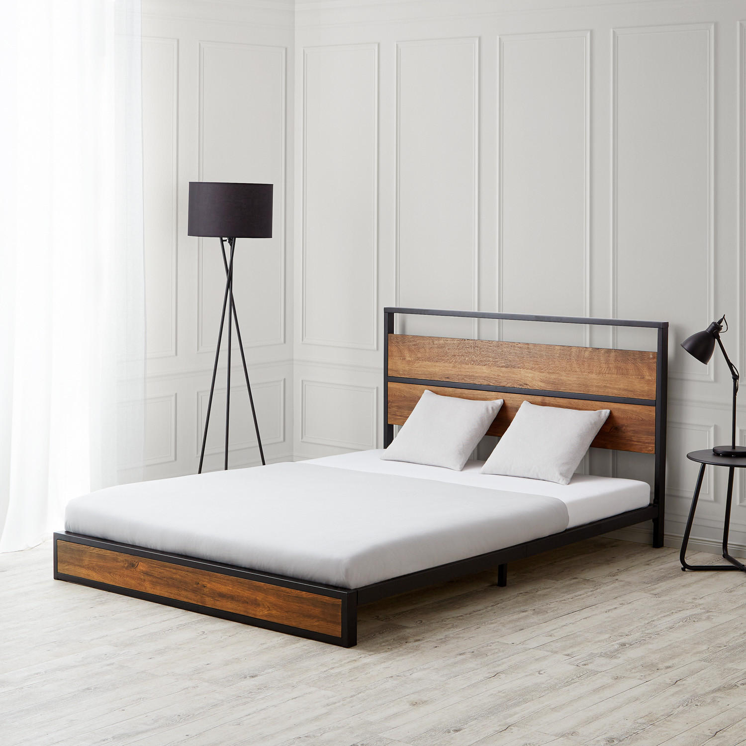 METALLBETT 140/200 cm in Schwarz mit Lattenrost und Matratze - Braun, Holz/Metall (140/200cm) - Homestyle4u
