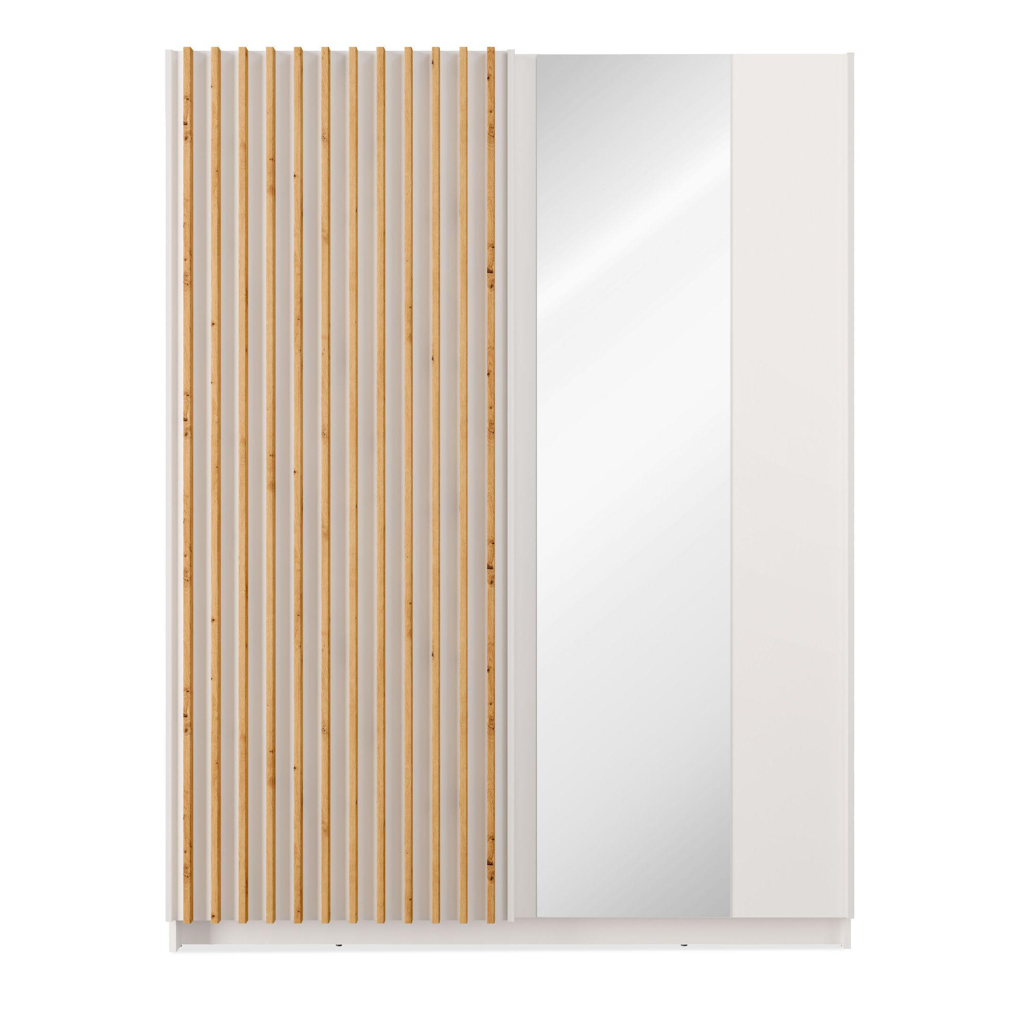 Konsimo® Schiebetürenschrank Weiß, Eiche Artisan 150.6x198.5x62 cm