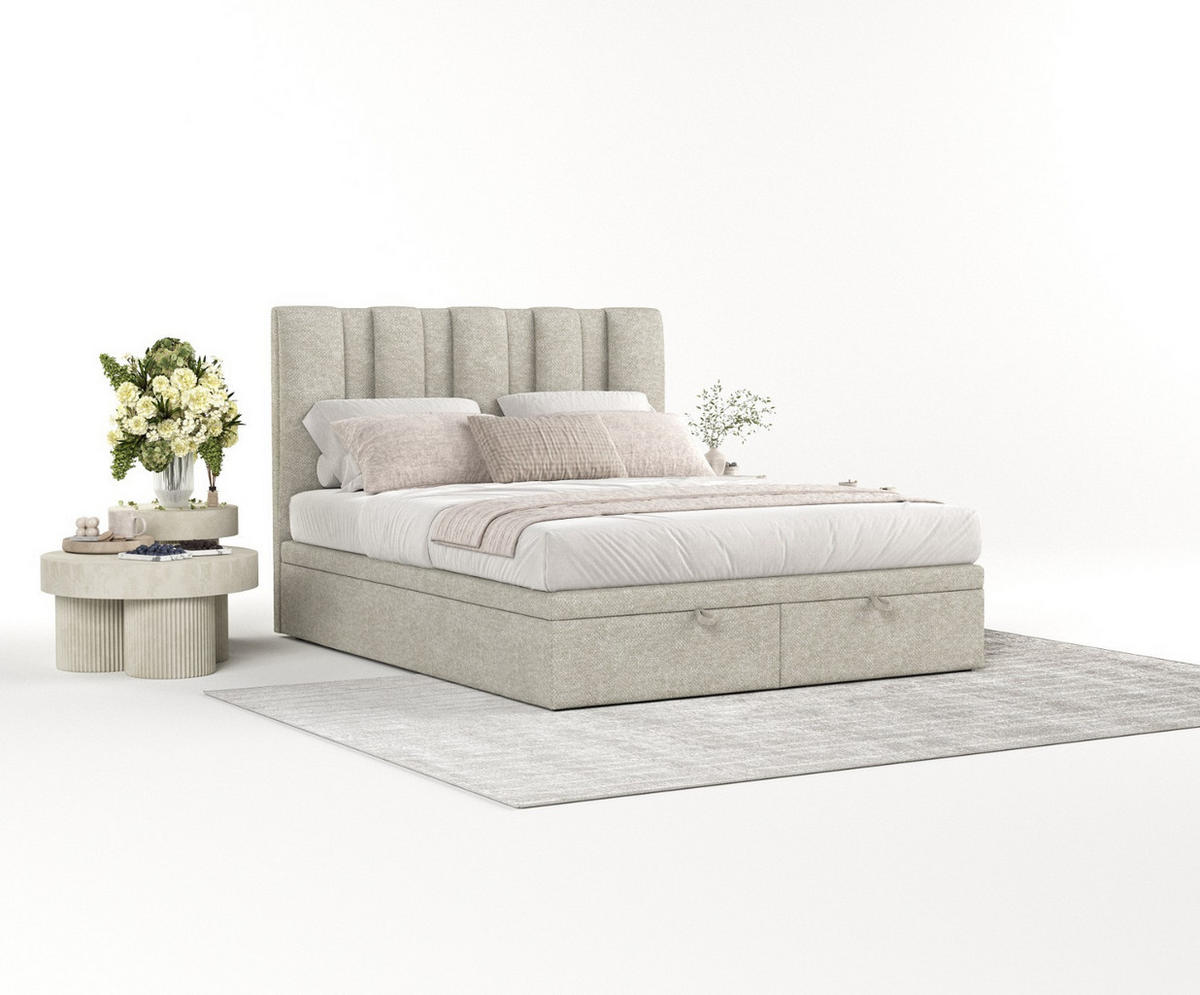 POLSTERBETT Orta mit Stauraum 120/200 cm Beige im Alta Stoff - Beige/Schwarz, Holz/Holzwerkstoff (120/200cm) - AltaBeds
