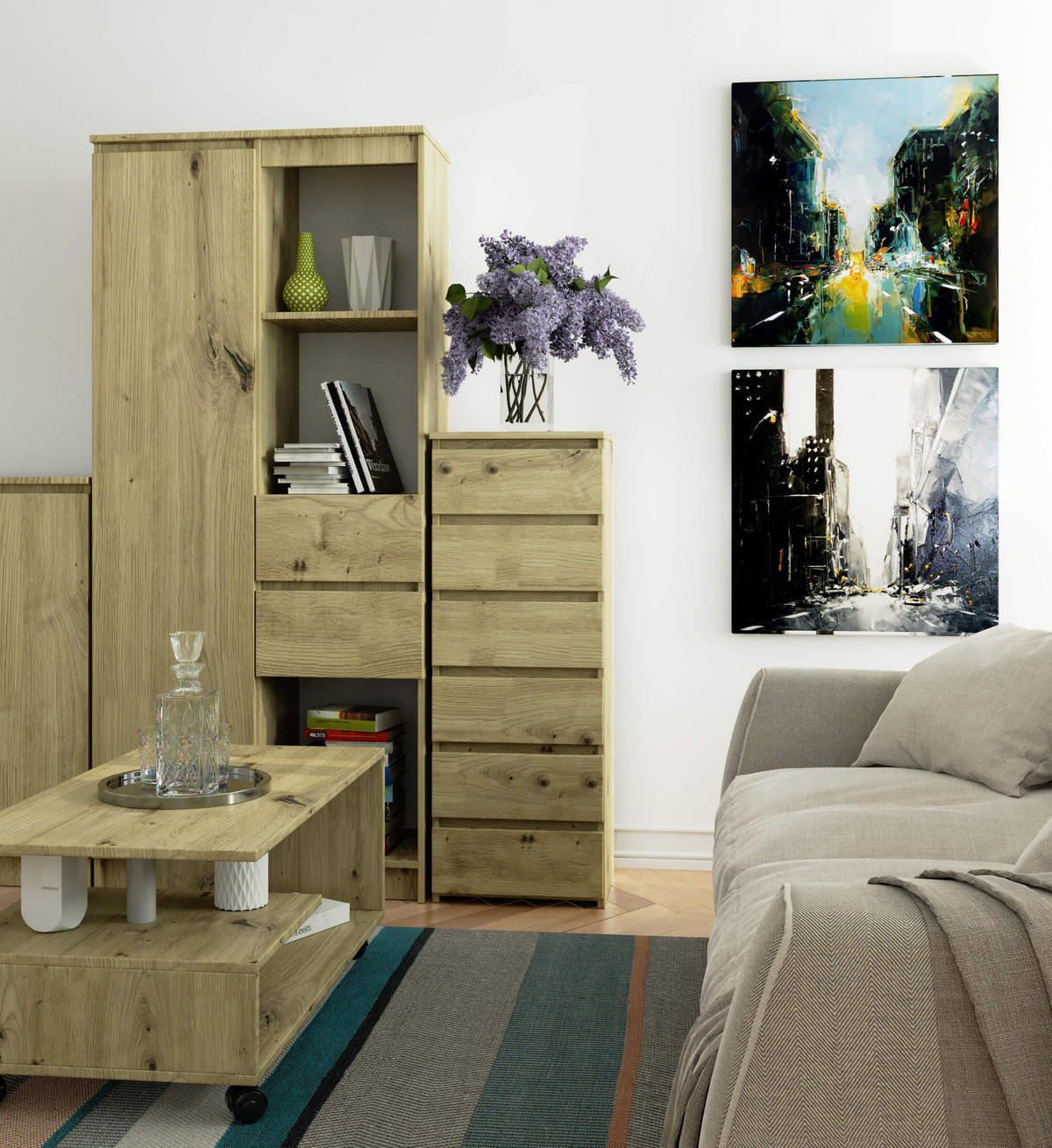 KOMMODE Eiche Artisan 40x35x109 cm - Eiche Artisan, Holzwerkstoff (40/109/35cm) - Akord