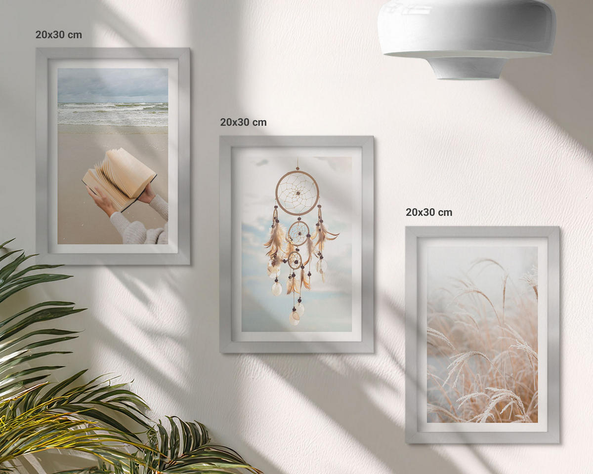 BILDER SET 3er Set - 20x30 cm Silberner Rahmen - Friedliche sommerliche Boho-Landschaften - Silberfarben, Kunststoff (20/30cm) - TULUP