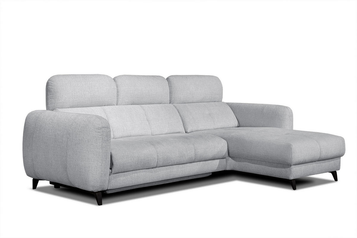 ECKSOFA SVEN 3-Sitzer, 1 Relax XL, verstellbare Kopfstützen, hellgrau - Hellgrau/Schwarz, Holzwerkstoff/Textil (256/163cm) - Courtois Laville