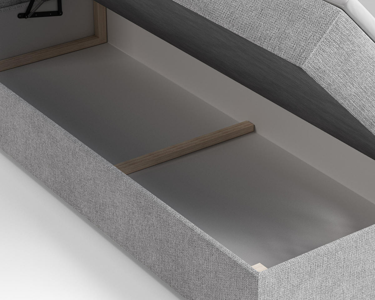 BOXBETT - Bett 05 OSLO - Aragon - 140x200 cm - mit Bettkasten und Komfort-Topper - Hellgrau, Holz (140/200cm) - ROYAL24_MARKT
