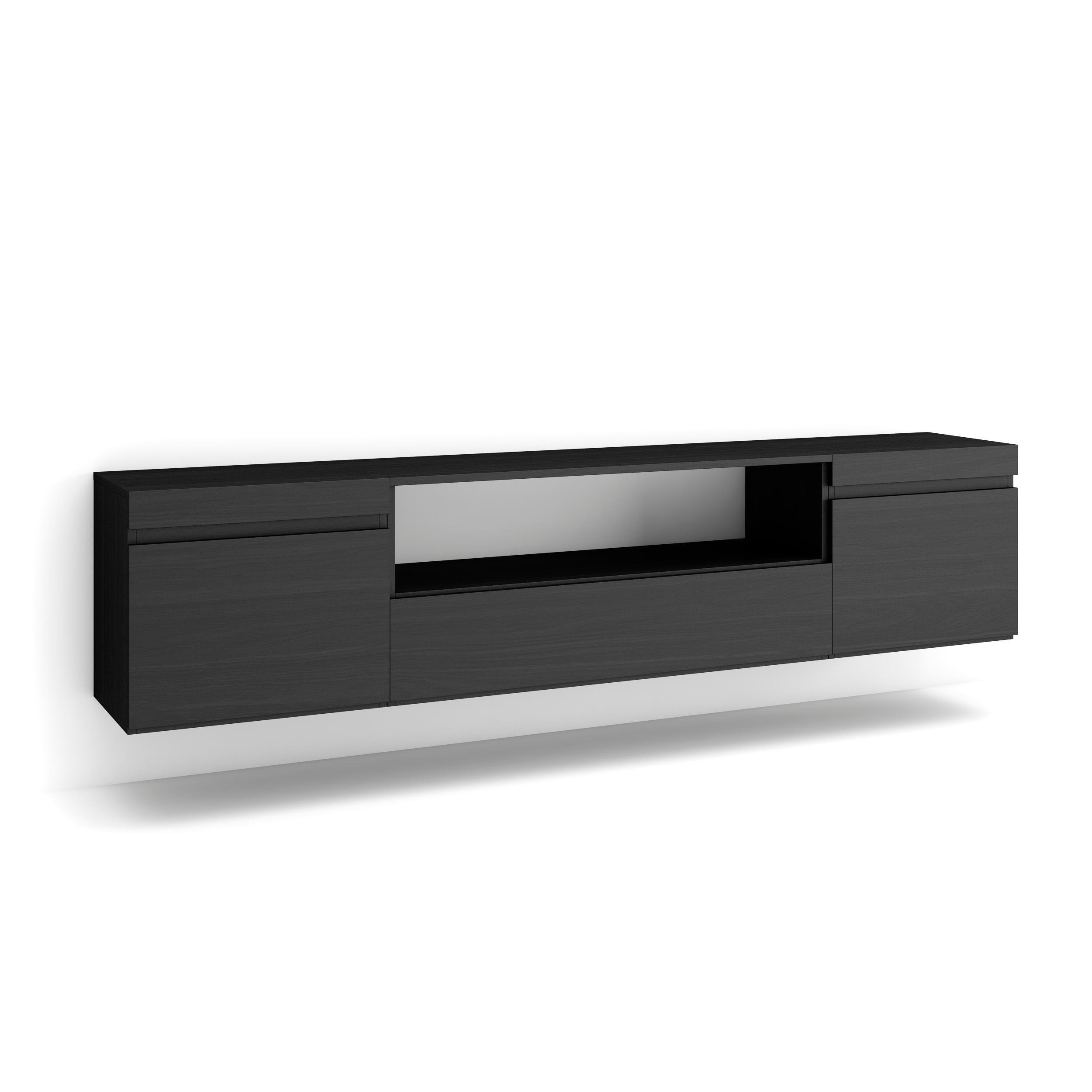 LOWBOARD Hängend, schwarz, 200/35/45cm - Anthrazit/Schwarz, Holzwerkstoff (200/45/35cm) - Skraut Home