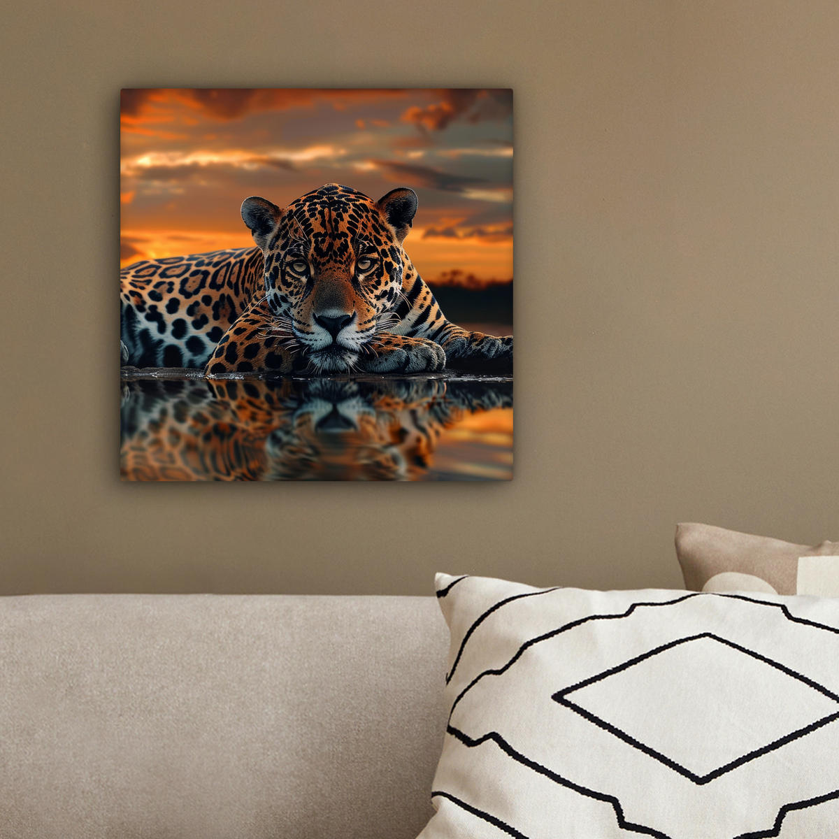 LEINWANDBILD Natur - Leopard - Tier - Sonnenuntergang - Modern 20x20 cm - Orange, Textil (20/20cm) - MuchoWow